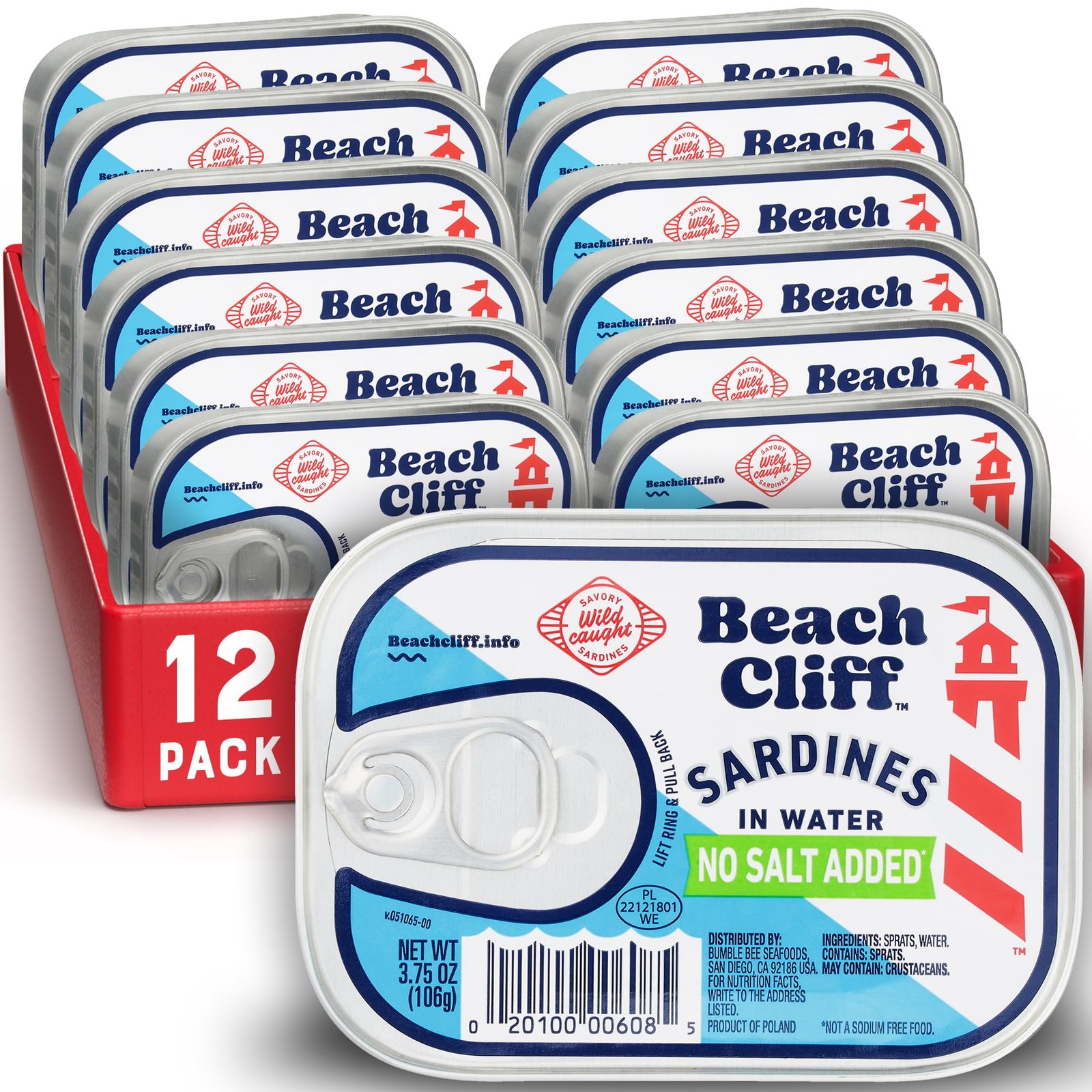 Wild Caught Canned Sardines in Water, No Salt Added, 3.75 Ounce (Pack of 12) …