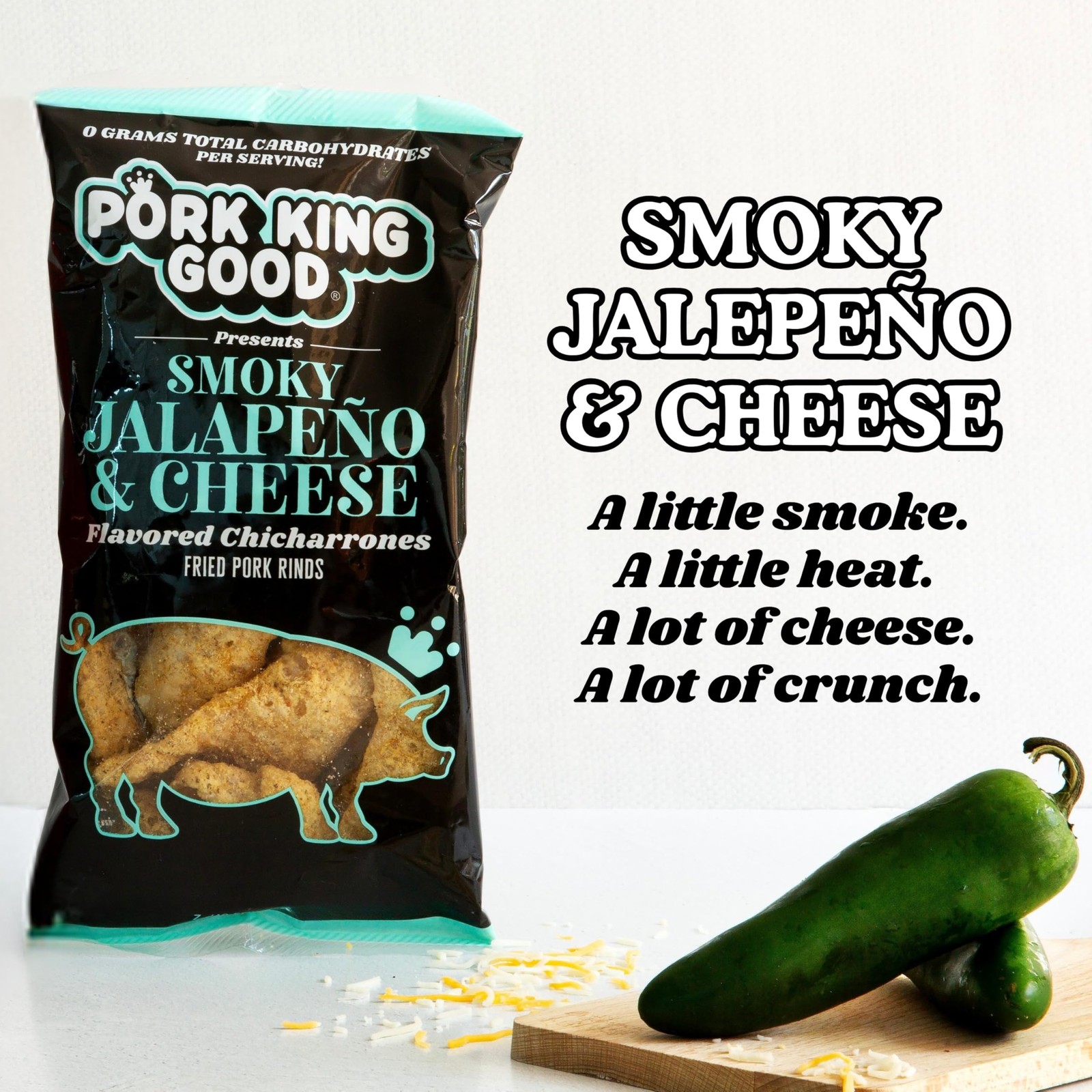 Smoky Jalapeño & Cheese Pork Rinds (Chicharrones) (4 PACK) Keto Snacks