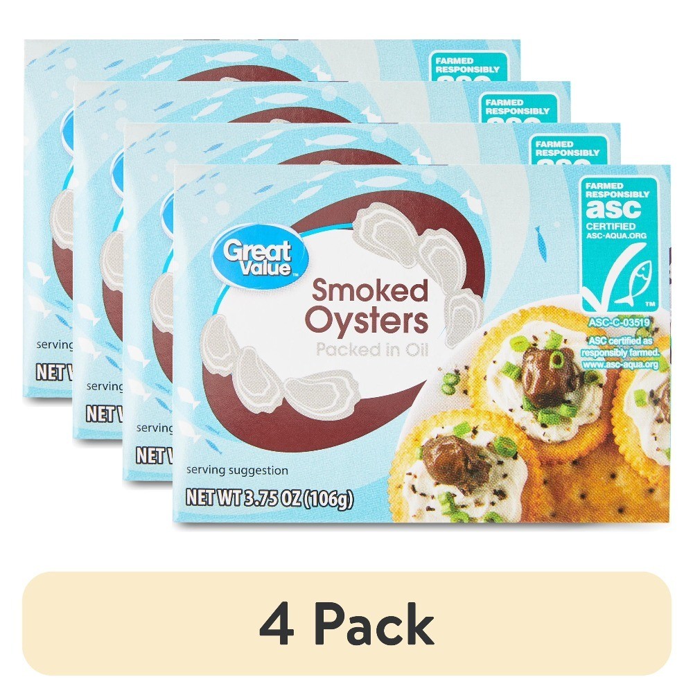 Canned Smoked Oysters in Oil, Pack of 4 Cans, 3.75 oz Each