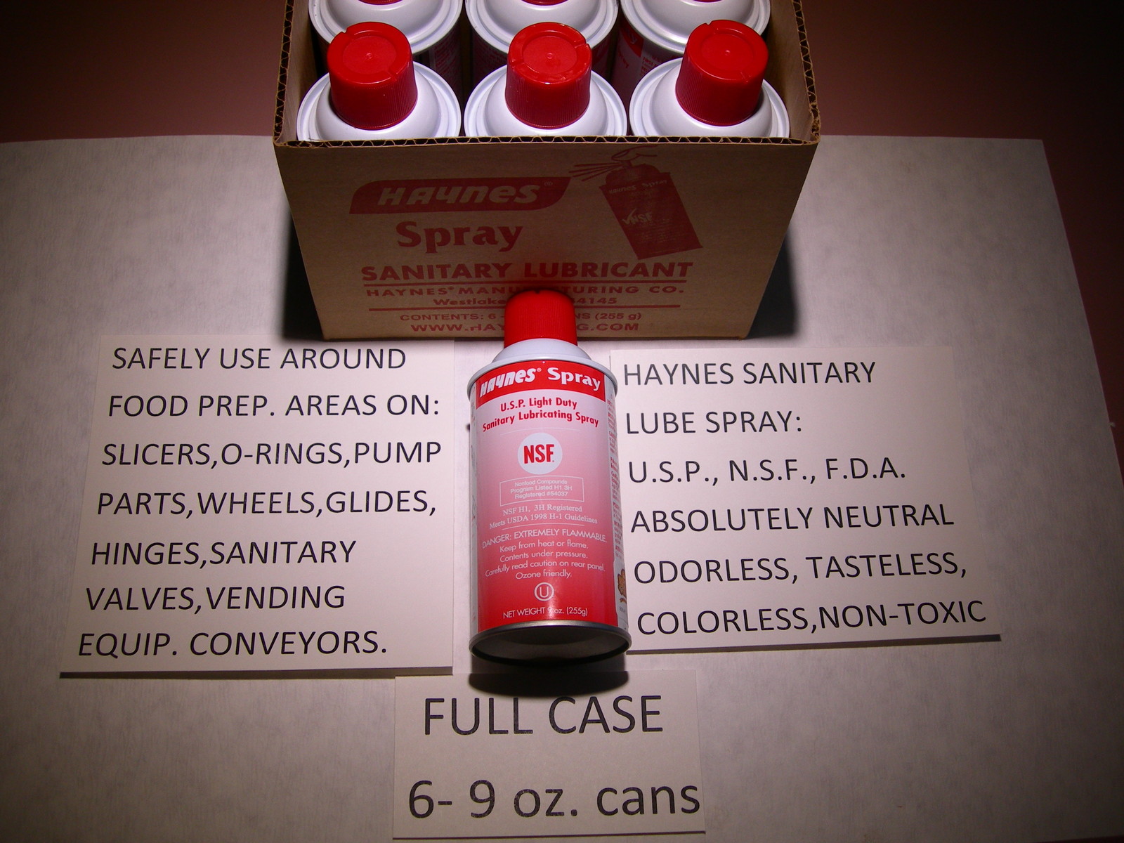 1cs.6 CANS OF HAYNES SANITARY LUBE SPRAY, USE WITH YOUR BROASTER* PRESSURE FRYER