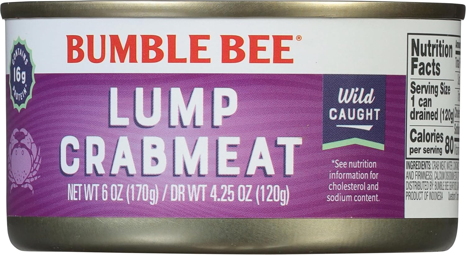 Bumble Bee Lump Crab Meat, 6 Oz Can (Pack of 12) – 14G Protein & 1G Carb per Ser