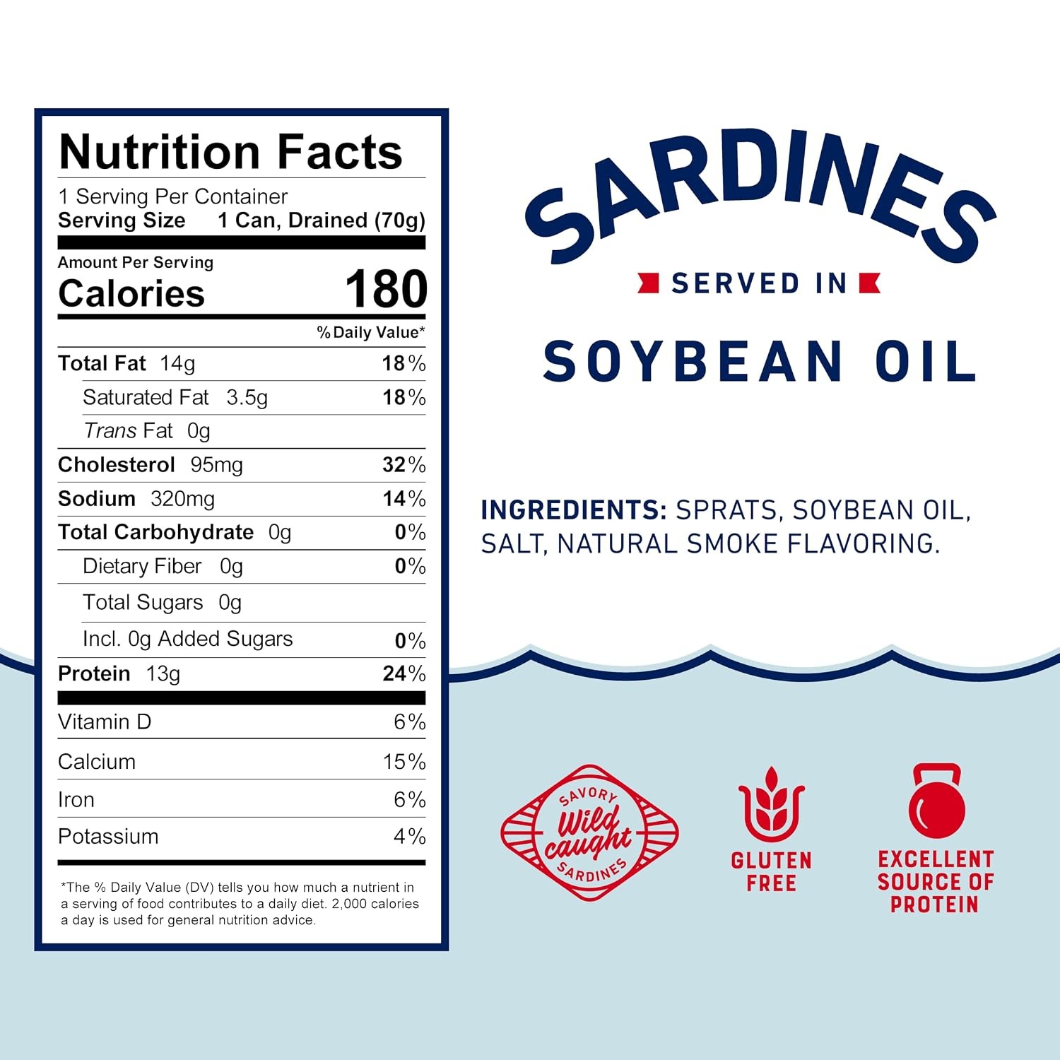 Wild Caught Sardines in Soybean Oil, 3.75 Oz Can (Pack of 12) – 13G Protein per