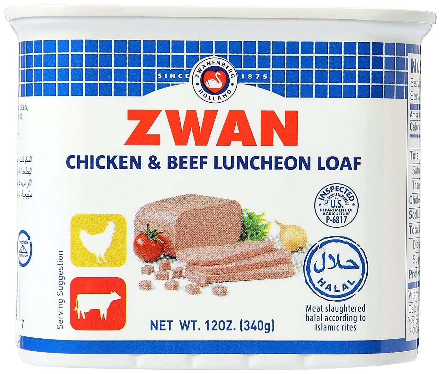 ZWAN Chicken and Beef Luncheon Halal Loaf Meat 12oz. (340g) One (1) Cans