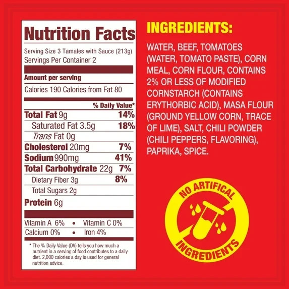 (4 pack) HORMEL Beef Tamales in Chili Sauce, Shelf-Stable, 15 oz Steel Can