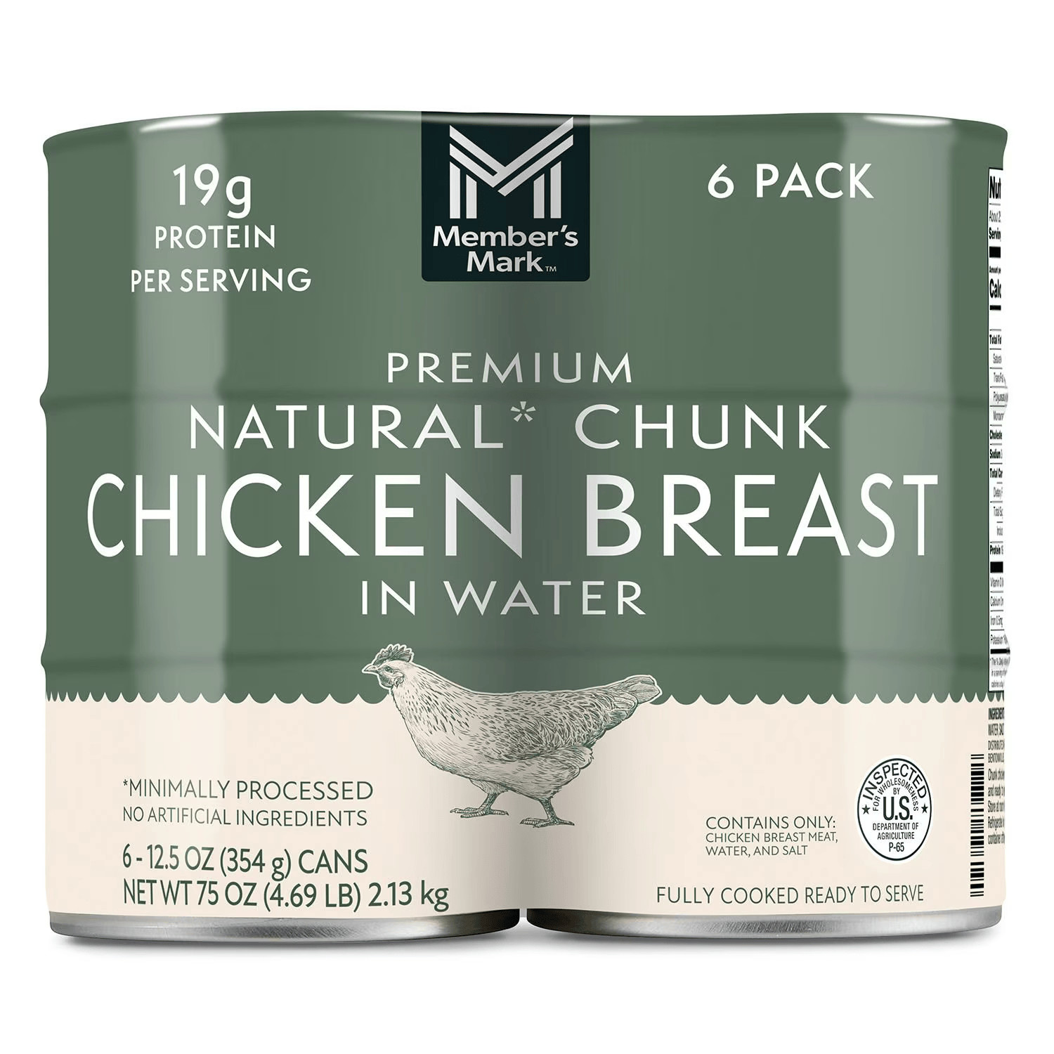 Members Mark Natural Chunk Chicken Breast in Water 6 Pk 12.5oz Cans 19g Protein