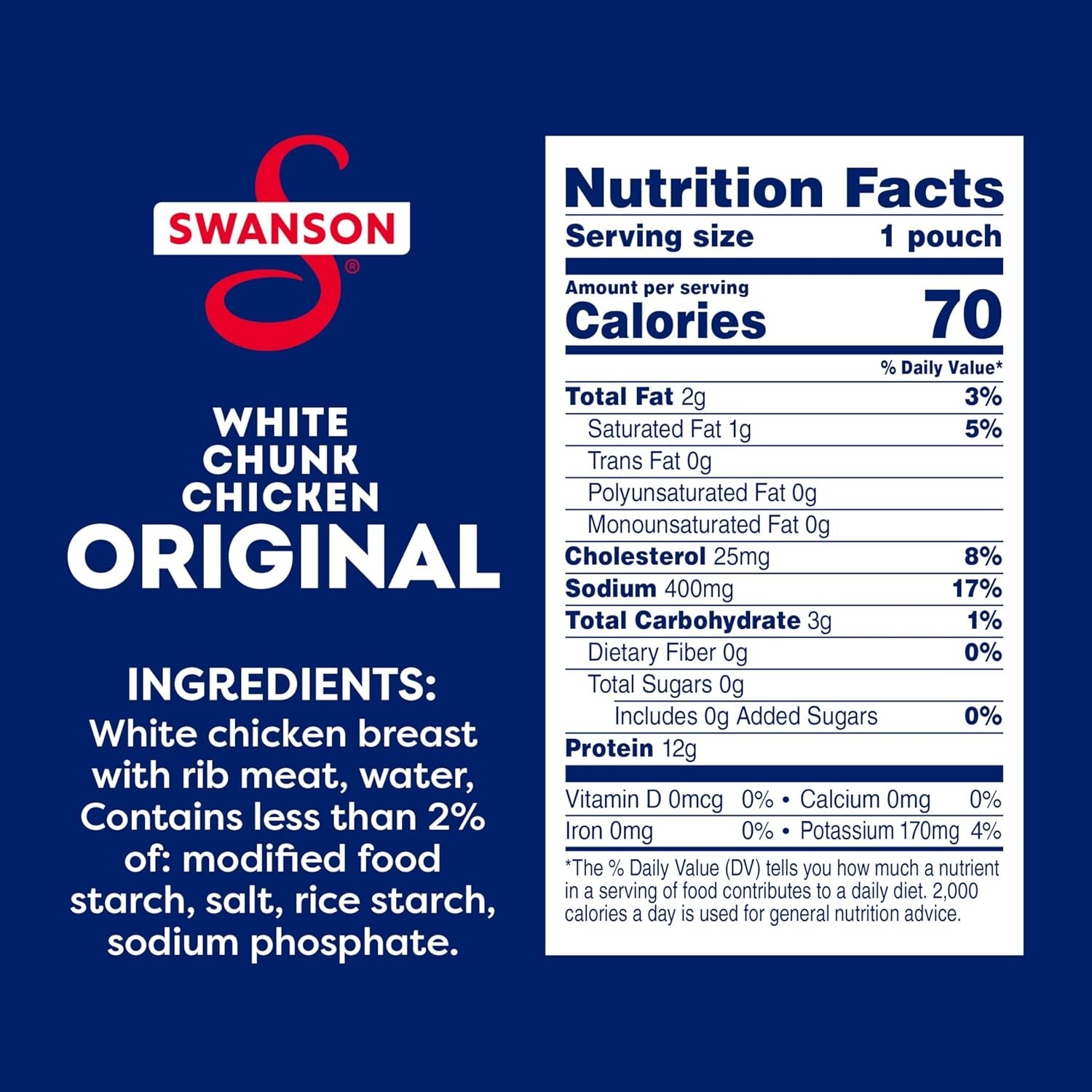 Swanson Fully Cooked Chicken Pouch – Convenient 2.6 Oz Gluten-Free Meal
