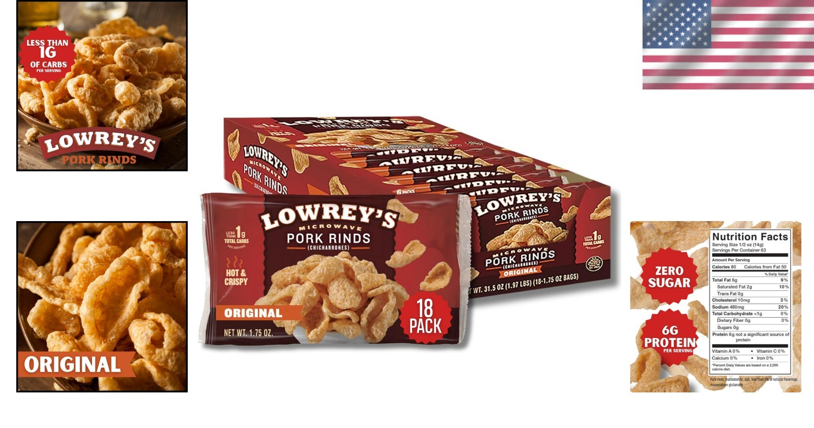 1.75oz Bacon Curls Pork Rinds – 18 Pack of Crispy, Low-Carb Treats