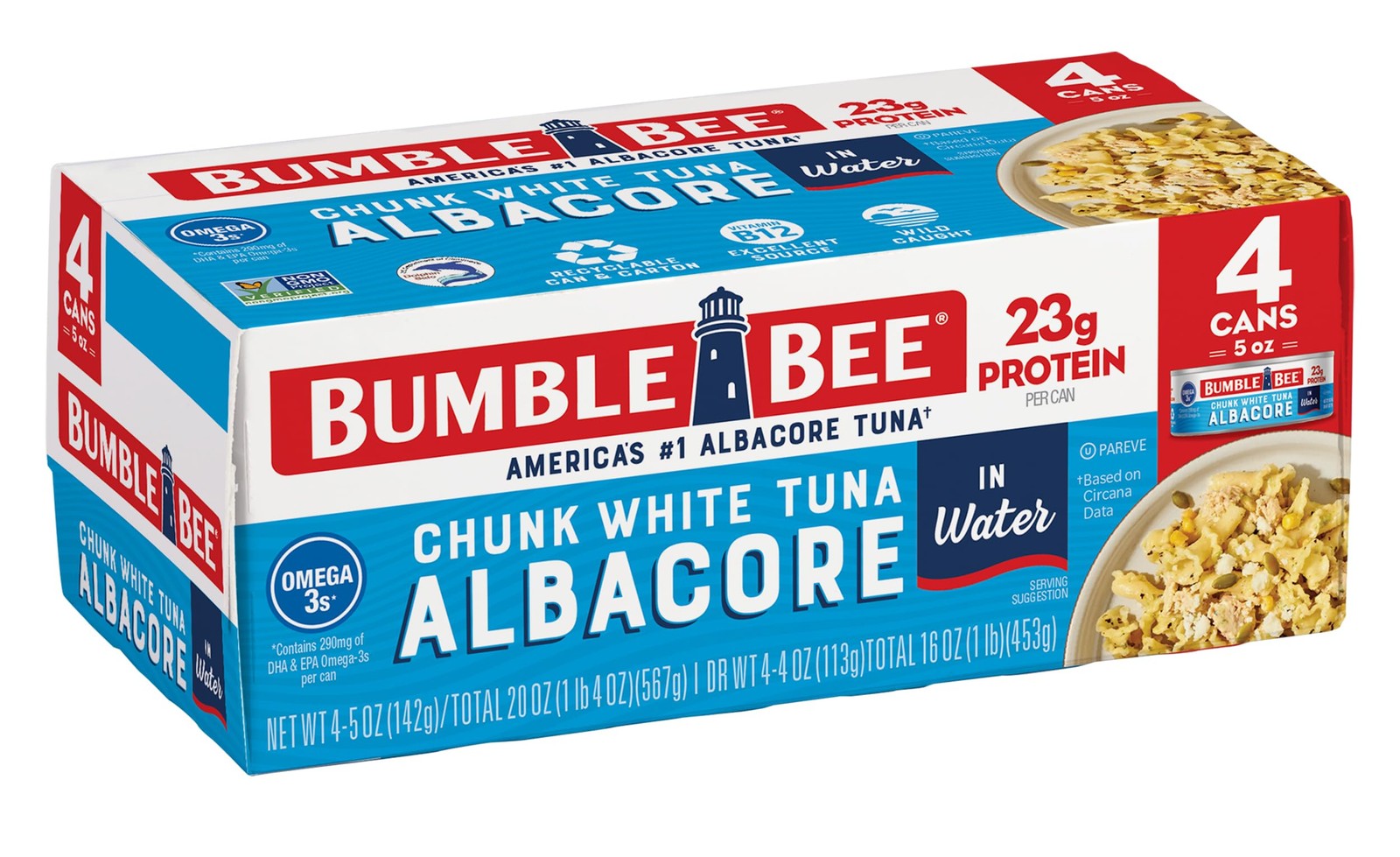 Bumble Bee Chunk White Albacore Tuna in Water, 5 oz Can (Pack of 4) Wild Tuna