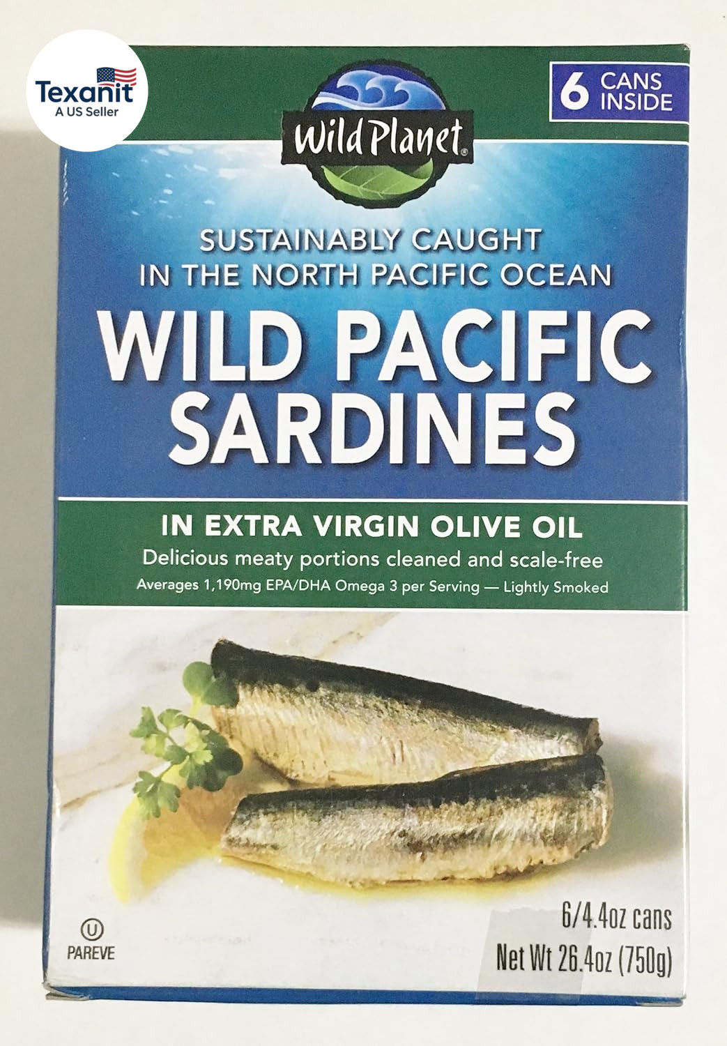 Wild Pacific Sardines in Extra Virgin Olive Oil 4.375 Ozs. Pack of 18