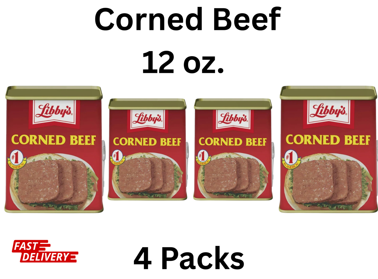 (4 pack) Libby’s Corned Beef, 14g Protein Per Serving, Canned Meat, 12 oz. Can