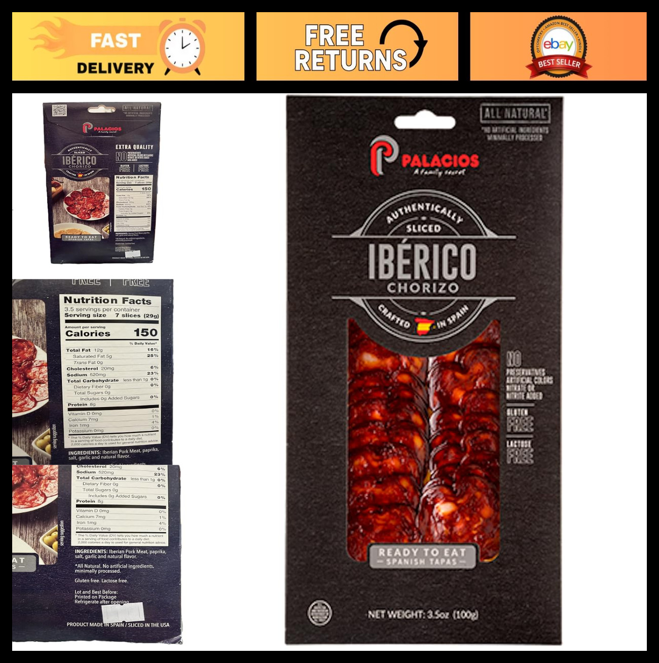 All-Natural Sliced Ibérico Chorizo – Premium Spanish Sausage, Gourmet Snack
