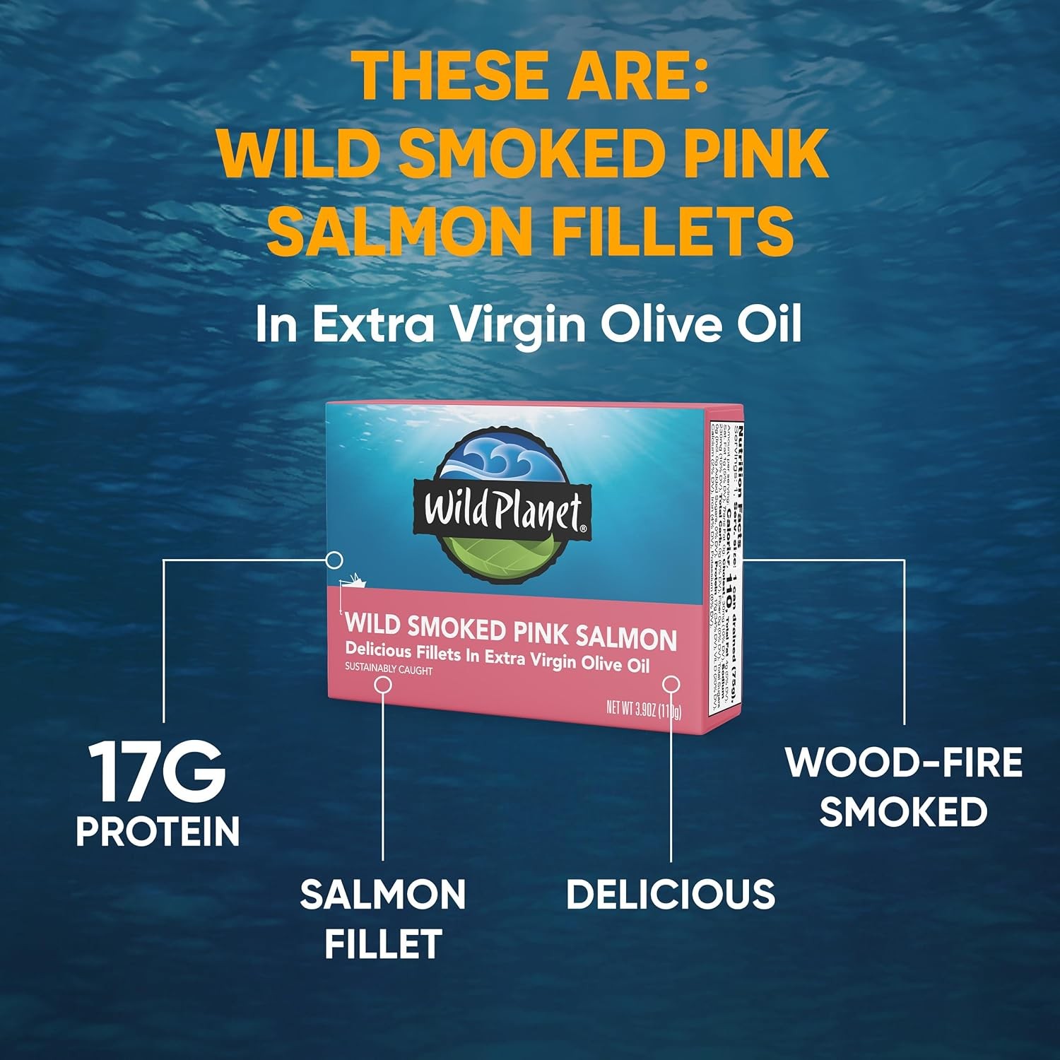 Wild Planet Wild Smoked Pink Salmon Fillets in Extra Virgin Olive Oil 3.9 oz