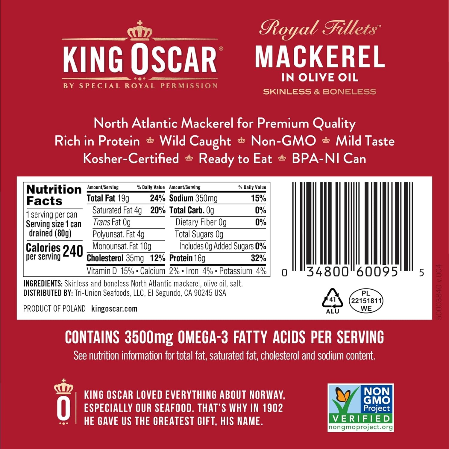 King Oscar Mackerel in Olive Oil, 4.05 Ounce Can (Pack of 6, Packaging May Vary)