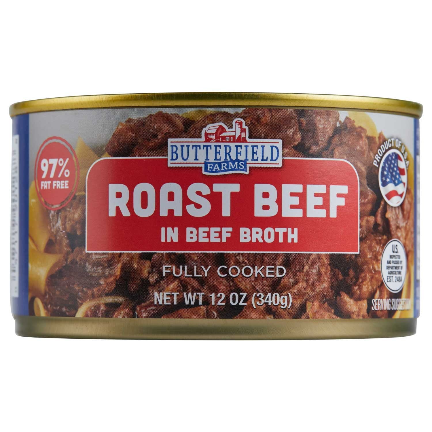 Butterfield Farms Roast Beef in Beef Broth, 12 oz Cans, 4 Pack – Ready to Eat.