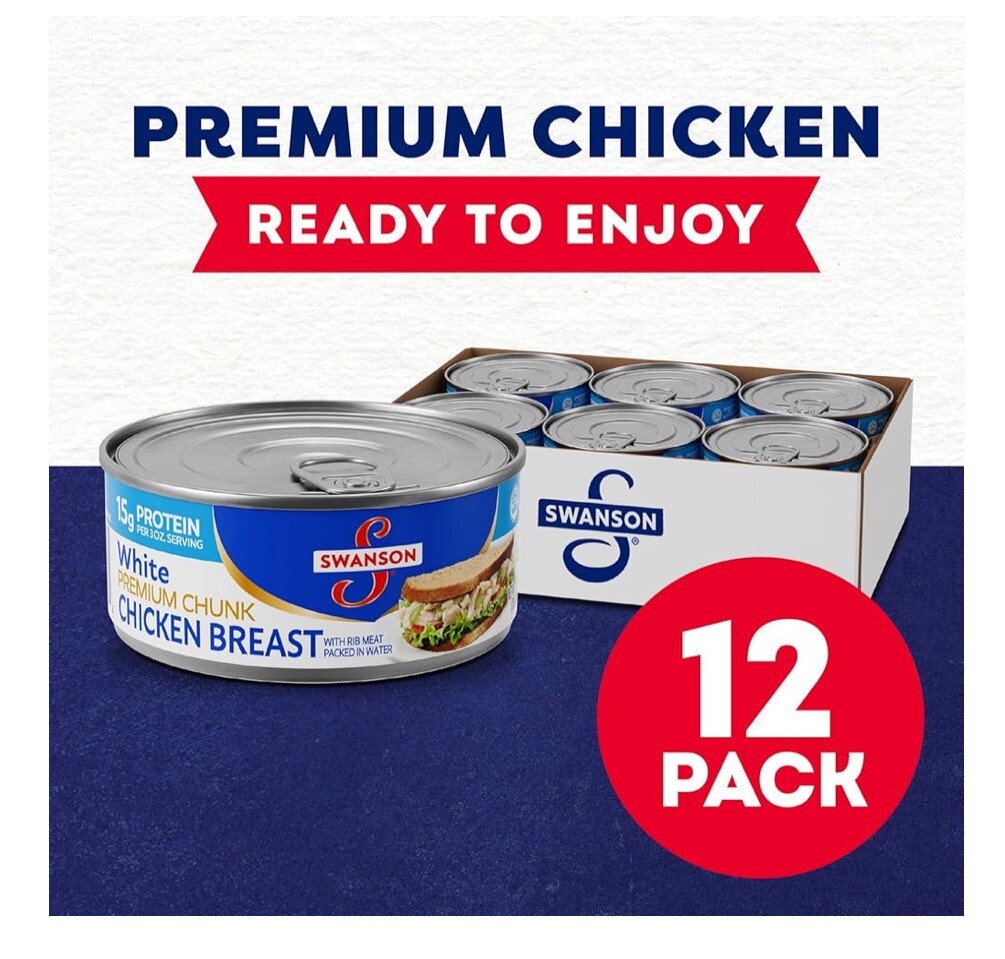 Swanson White Premium Chunk Canned Chicken Breast 🥪 9.75 oz (Pack of 12)