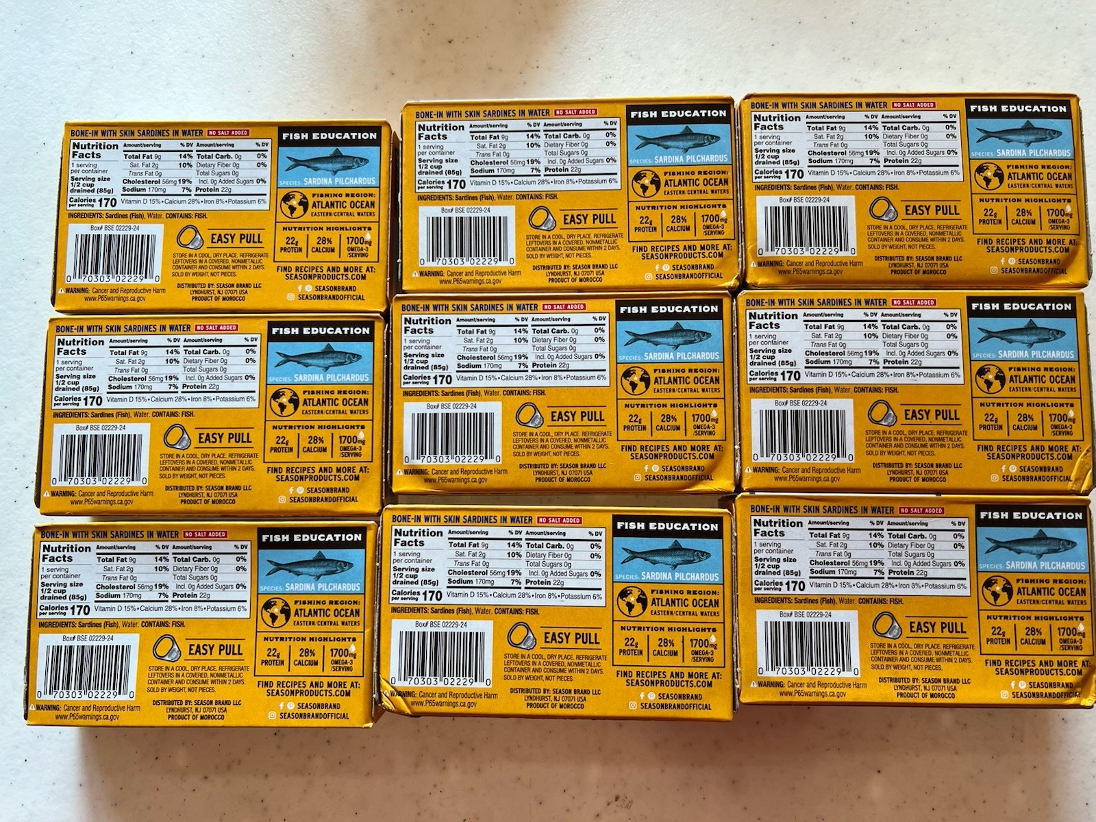 Sardines in Water No Salt Wild Caught 22g Protein Omega 3 Keto 4.37oz 9 Pack
