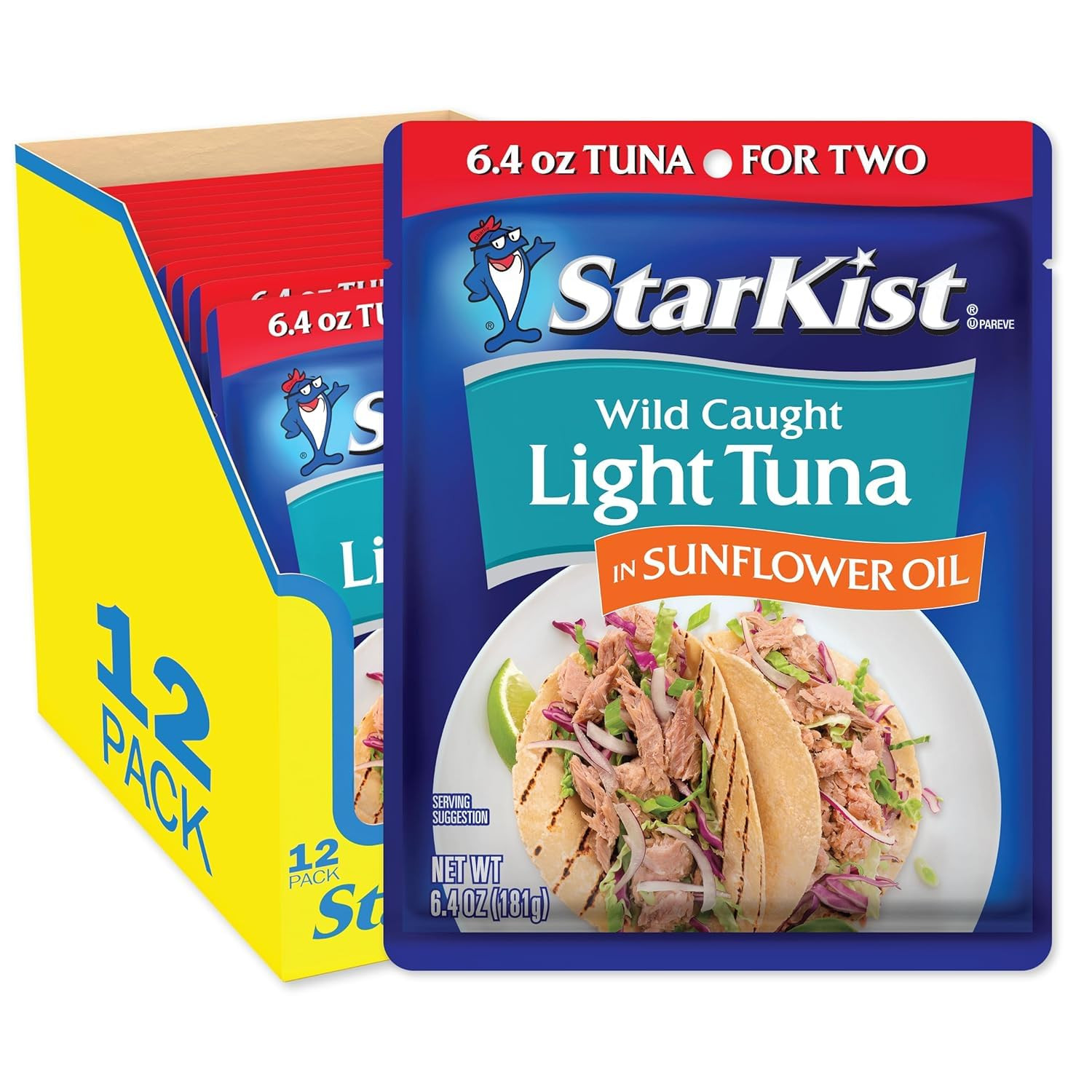 Starkist Chunk Light Tuna in Sunflower Oil, 6.4 Oz Pouch (12 Pack) Ready to Eat
