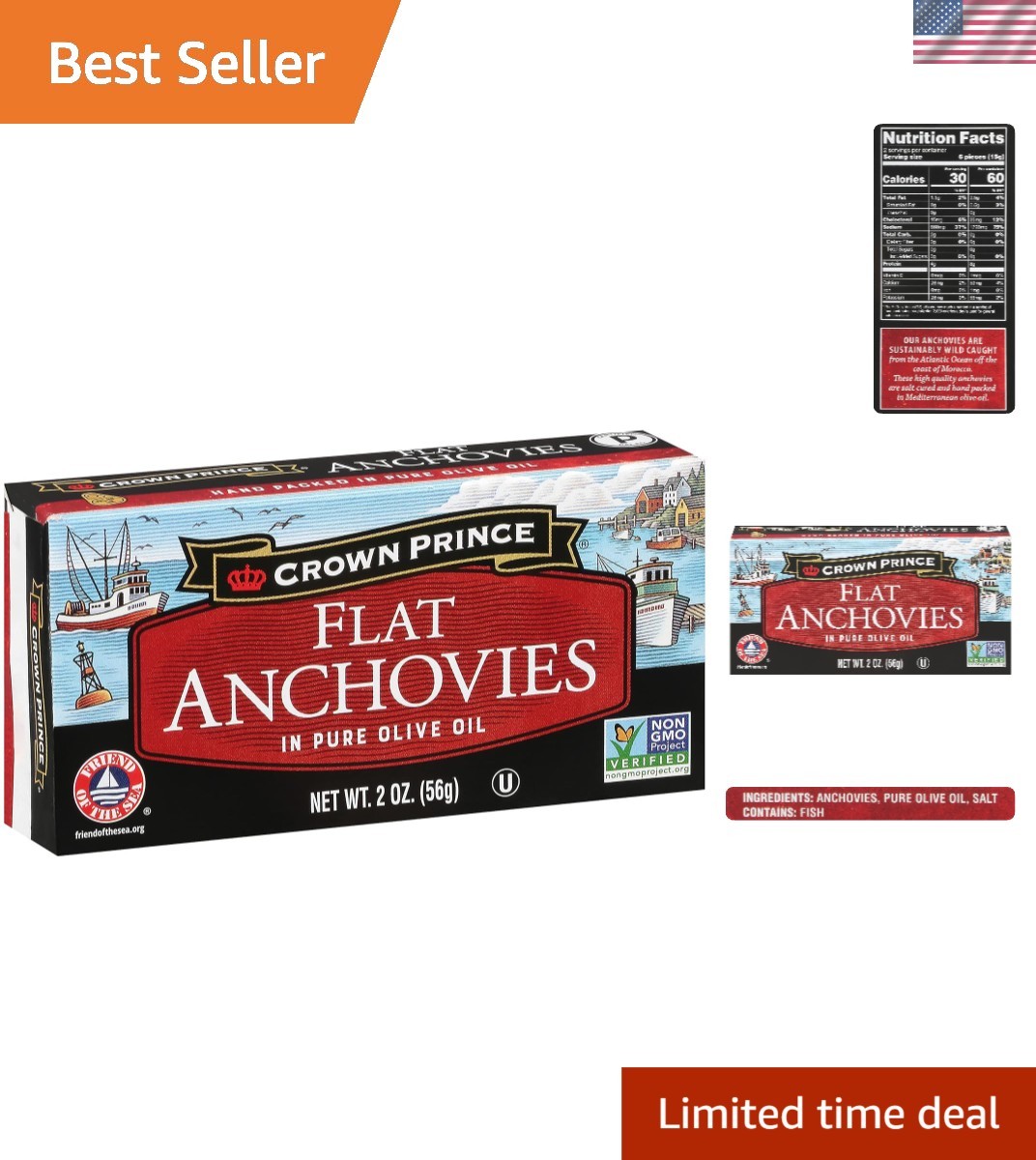 Wild Caught Flat Anchovies in Olive Oil – 12 Pack – Kosher, Non-GMO Certified