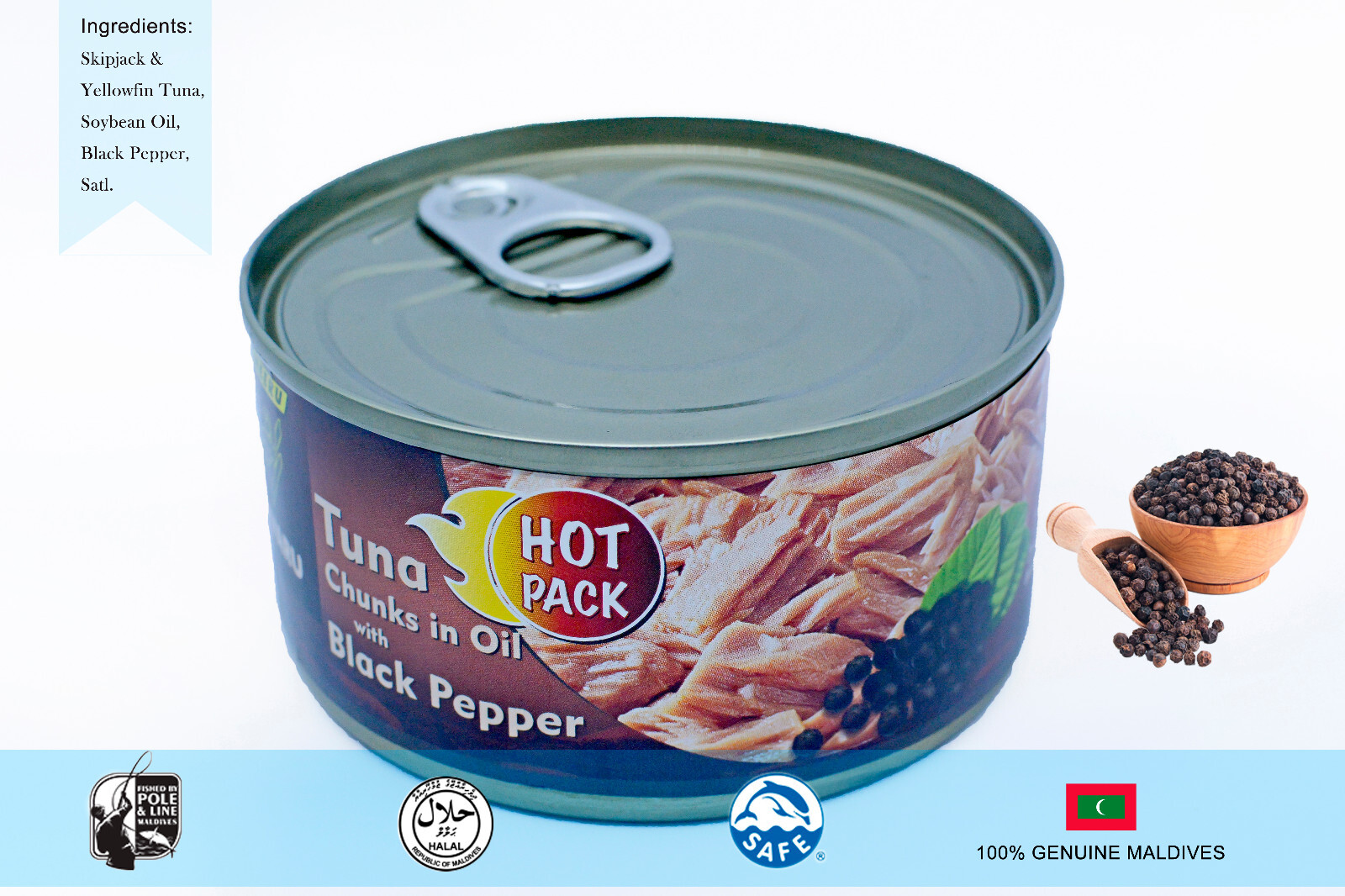 6 x Tuna Can Fish in Chunks in oil With Black Pepper 6.3oz 180g Maldives