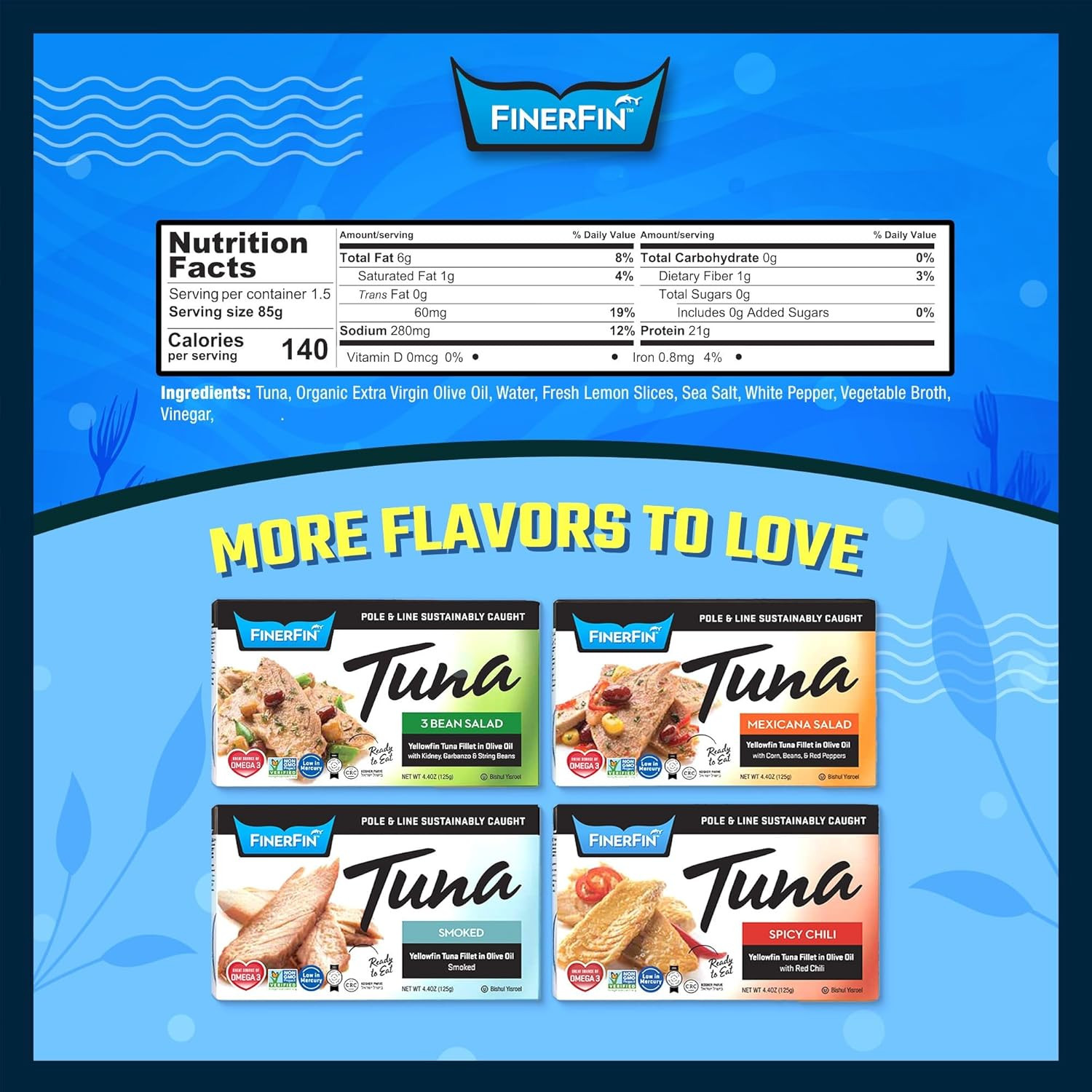 Yellowfin Tuna Fillets in Organic Olive Oil – Zesty Lemon Flavor (4.4Oz Can – 2