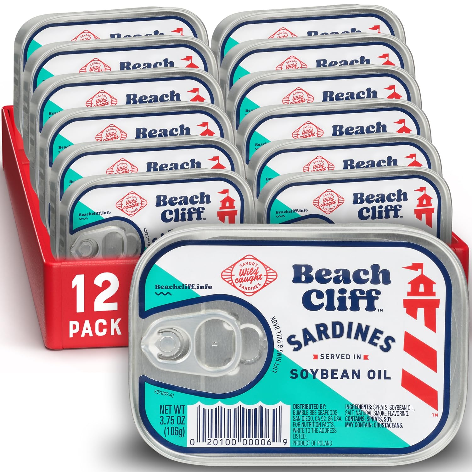 Wild Caught Sardines in Soybean Oil, 3.75 oz Can (Pack of 12) – 13g Protein p…