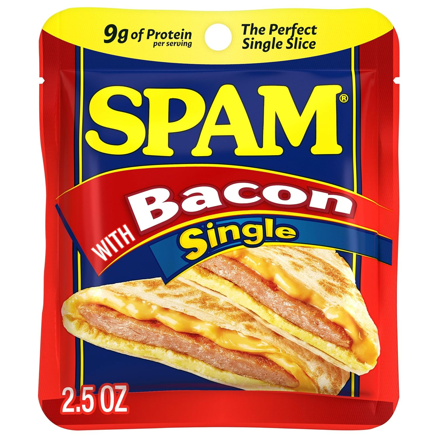 SPAM Bacon Single Pouches, Fully Cooked Pork with Ham, 2.5 oz, 12 Pack