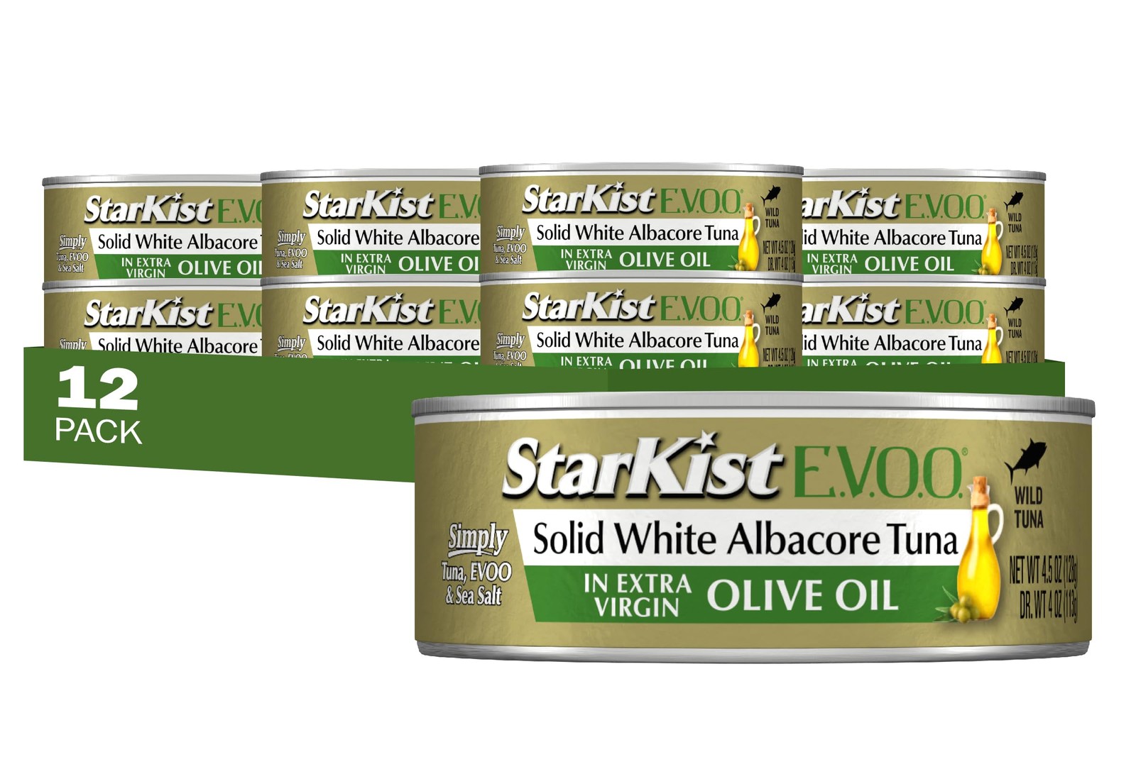 Premium Solid White Albacore Tuna in Extra Virgin Olive Oil, 4.5 Oz, 12 Pack