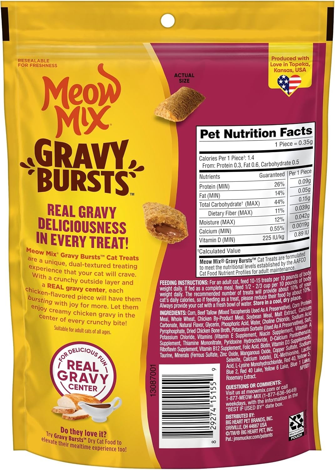 Meow Mix Gravy Bursts Chicken Flavored Cat Treats, 6.3 Oz. Bags (Pack of 5)