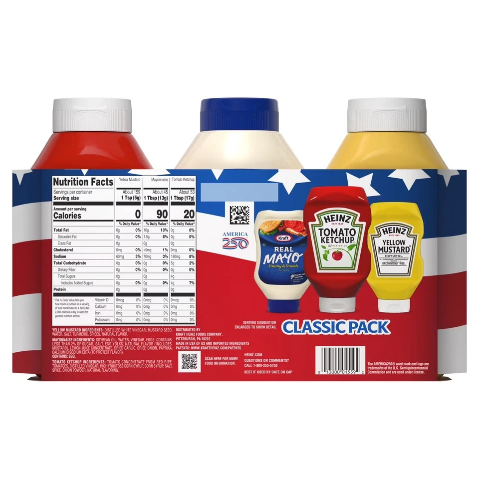 Heinz Ketchup, Mustard & Mayo Classic Condiment Variety Pack, 3 pack. FRESH