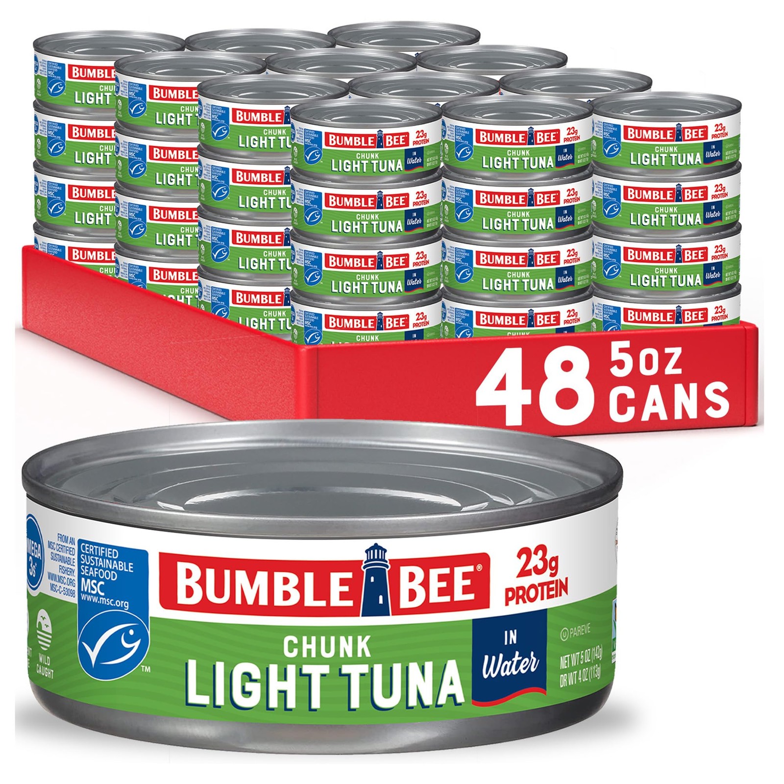 Bumble Bee Chunk Light Tuna In Water, 5 oz Cans Pack of 48 – Wild Caught Skip…