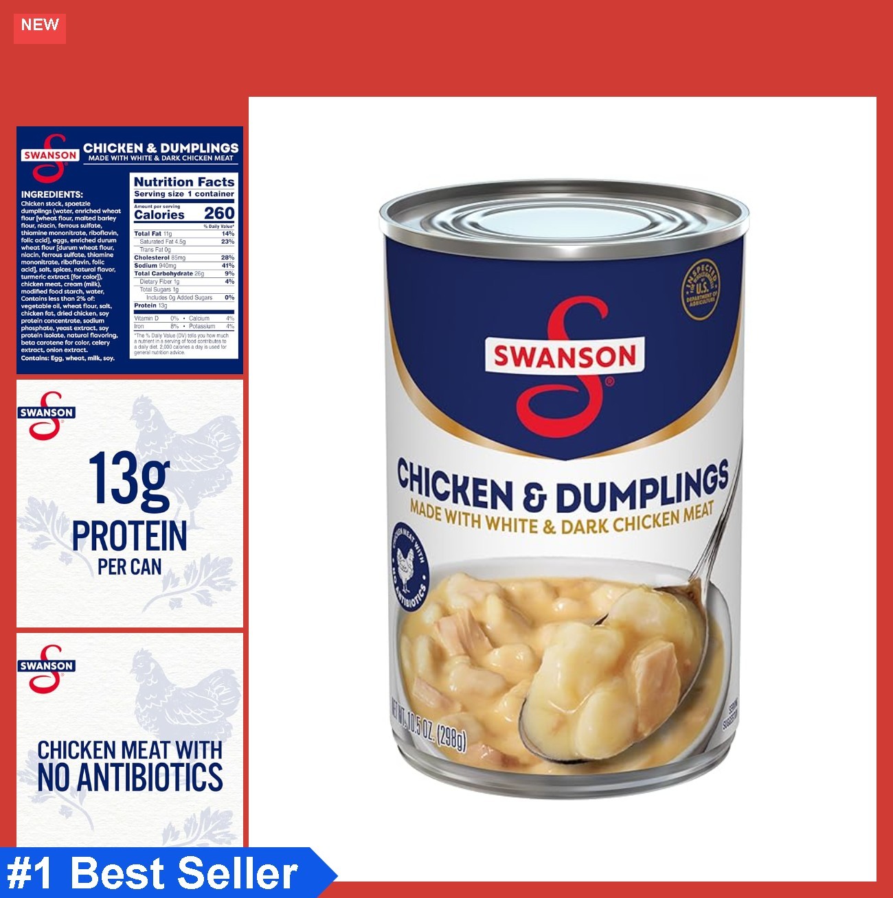 Canned Chicken and Dumplings 10.5 Oz White Dark Meat Creamy Sauce Ready to Eat