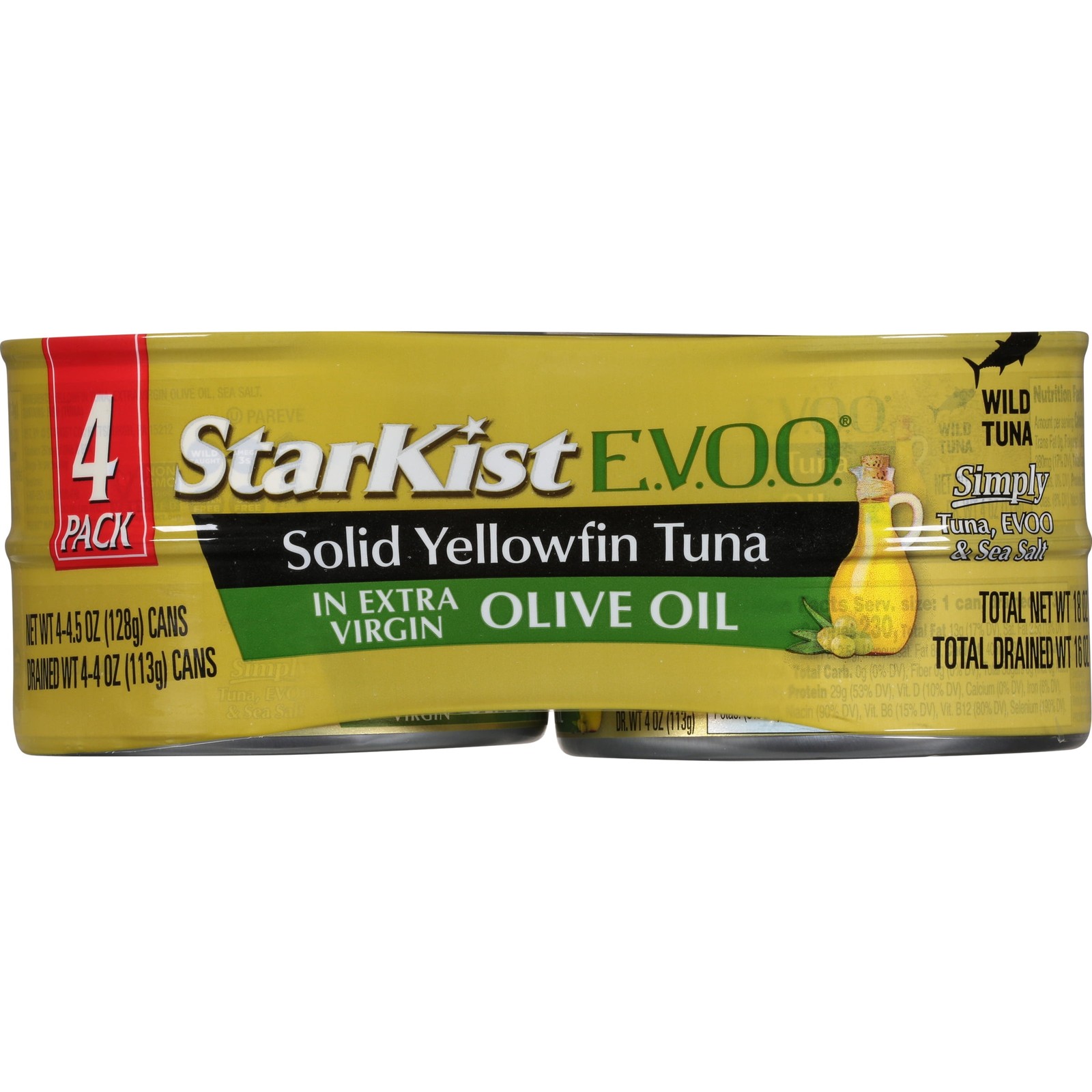 Solid Yellowfin/Light Tuna in Extra Virgin Olive Oil, 4.5 oz, Packaging May Vary
