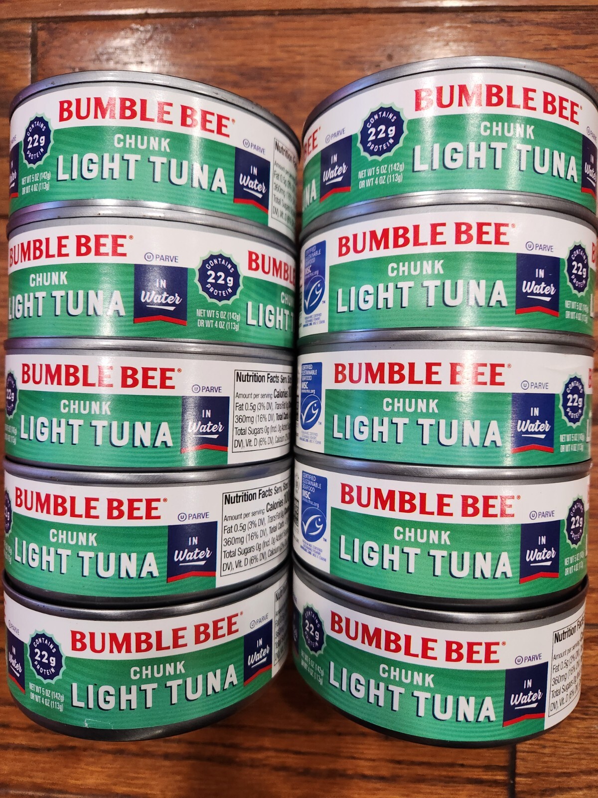 10 PACK OF CANS BUMBLE BEE CHUNK LIGHT TUNA IN WATER NET WT 5 OZ EA.12/2025