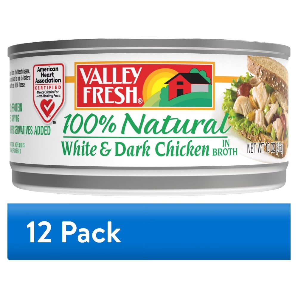(12 pack) 100% Natural* White and Dark Chicken in Water,Shelf Stable Canned meat