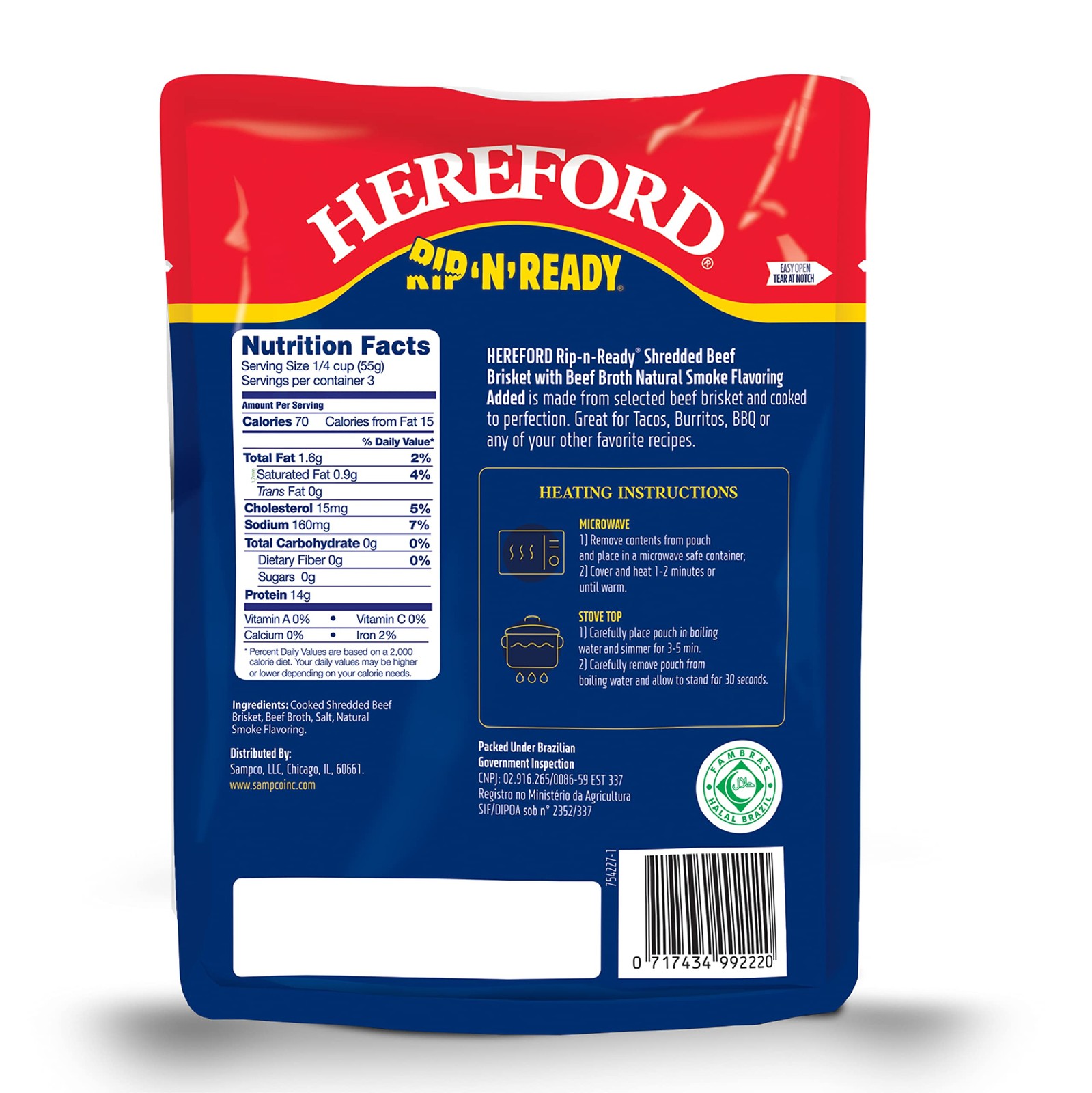 Hereford Shredded Beef Brisket with Beef Broth and Natural Smoke Flavor | She…