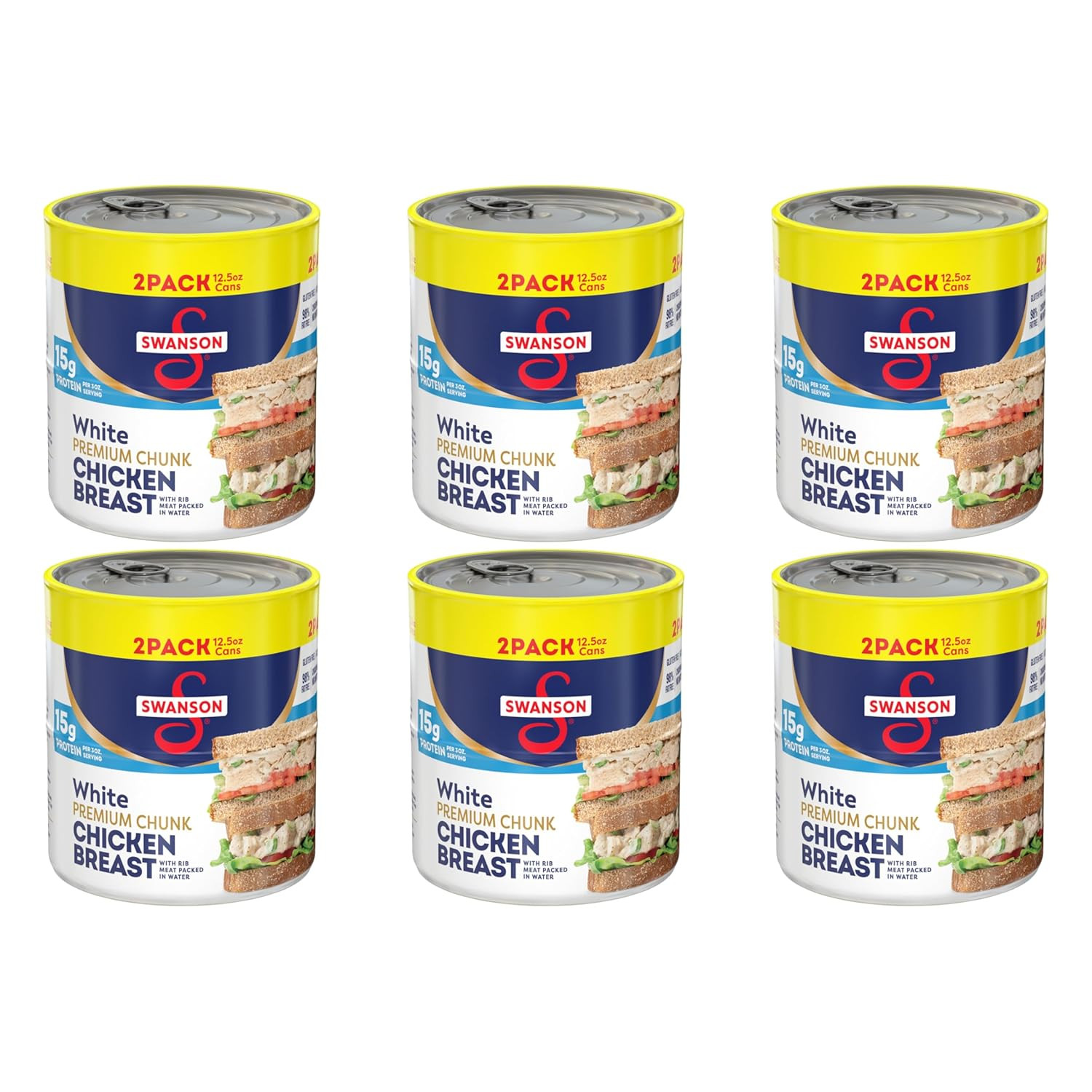 Swanson White Premium Chunk Chicken Breast with Rib Meat in Water, 12.5 Oz. (Pac