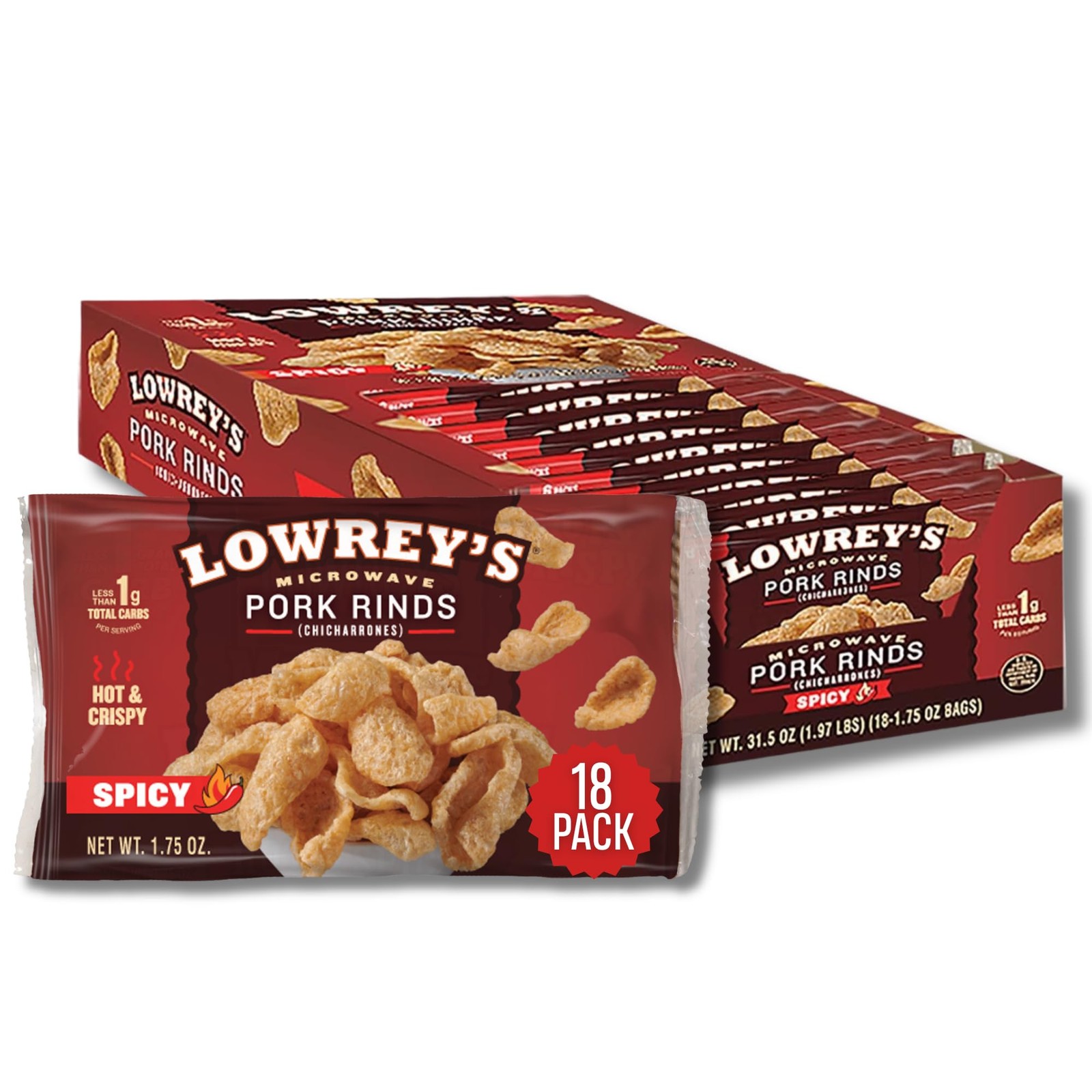 Bacon Curls Microwave Pork Rinds (Chicharrones), Hot & Spicy, 1.75 Ounce (Pac…