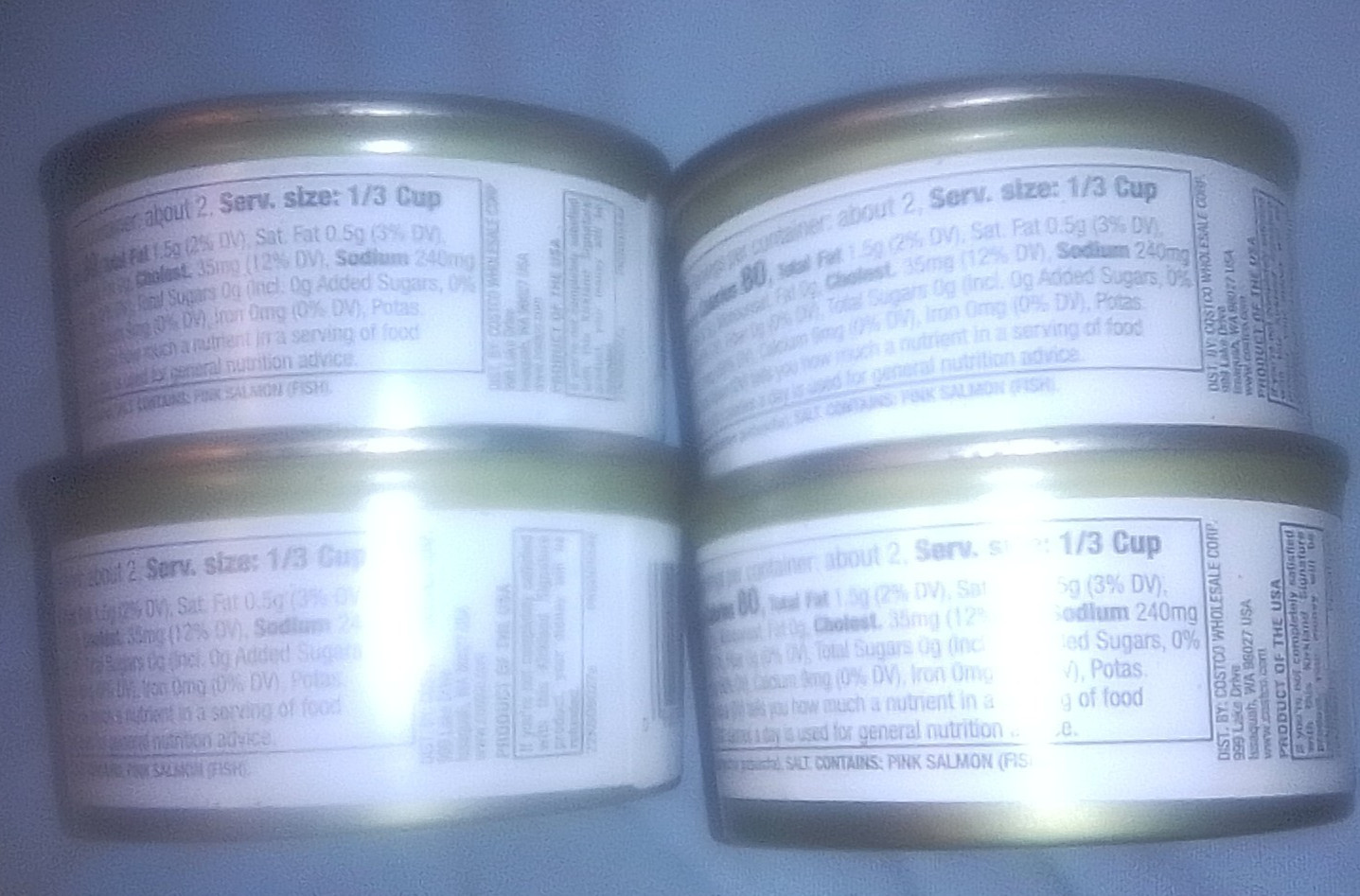 KIRKLAND Wild Caught Alaska Canned PINK SALMON Boneless Skinless 6OZ 4 CANS 24OZ