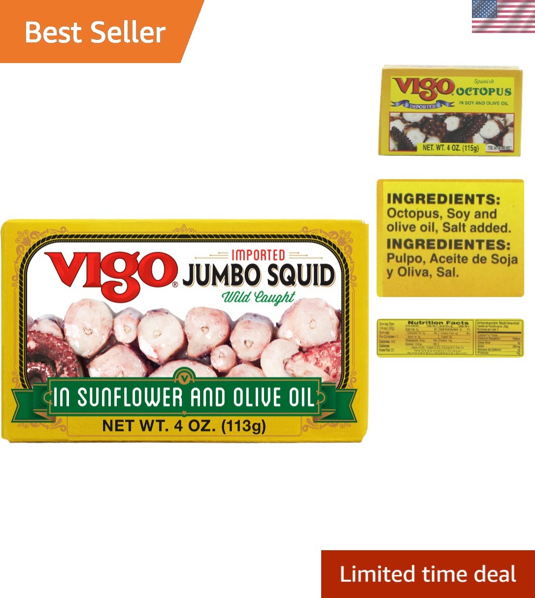 Versatile 4 Ounce Canned Jumbo Squid in Sunflower Oil – Perfect for Recipes