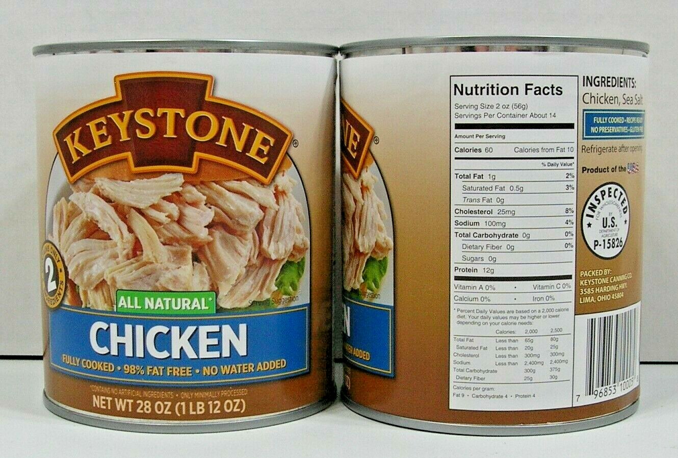 (8 Cans – 4 of each) Keystone Pork & Chicken ALL NATURAL – NO PRESERVATIVES 28oz