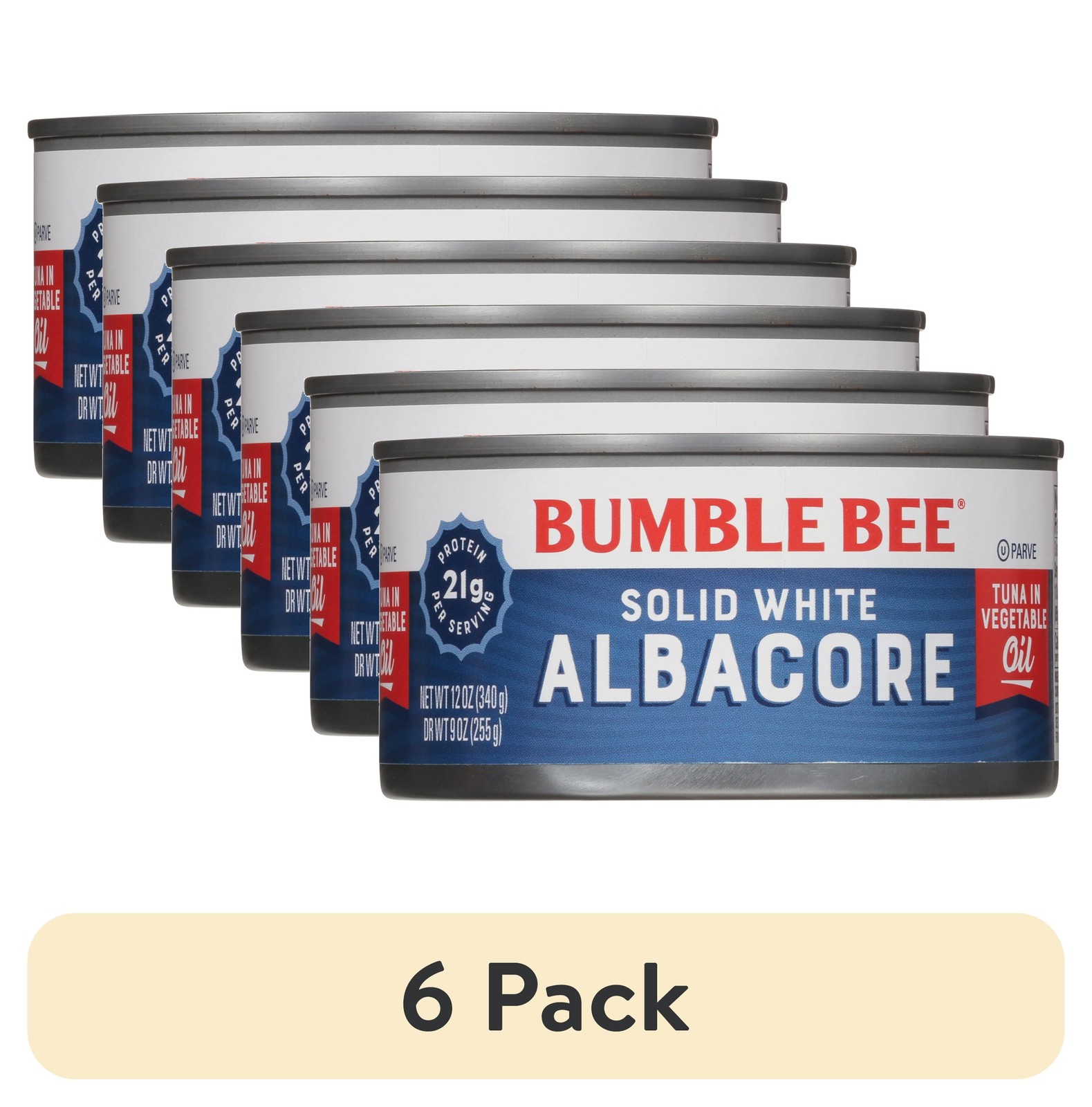 (6 pack) Solid White Albacore Tuna in Oil, 21g Protein per Serving, 12 oz