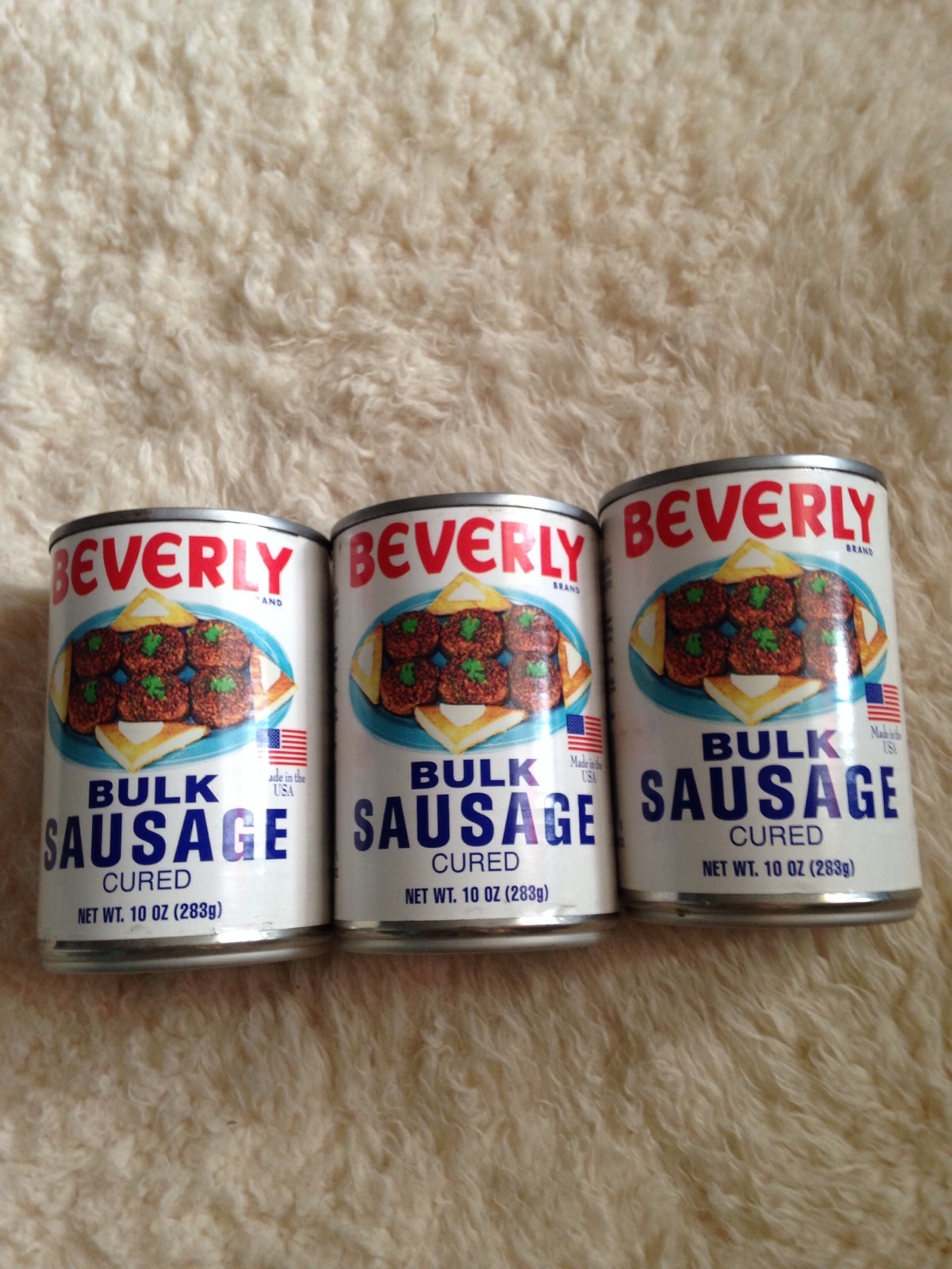 BEVERLY BULK SAUSAGE. 3– 10 Oz Cans CURRENT Exp Dates.2028
