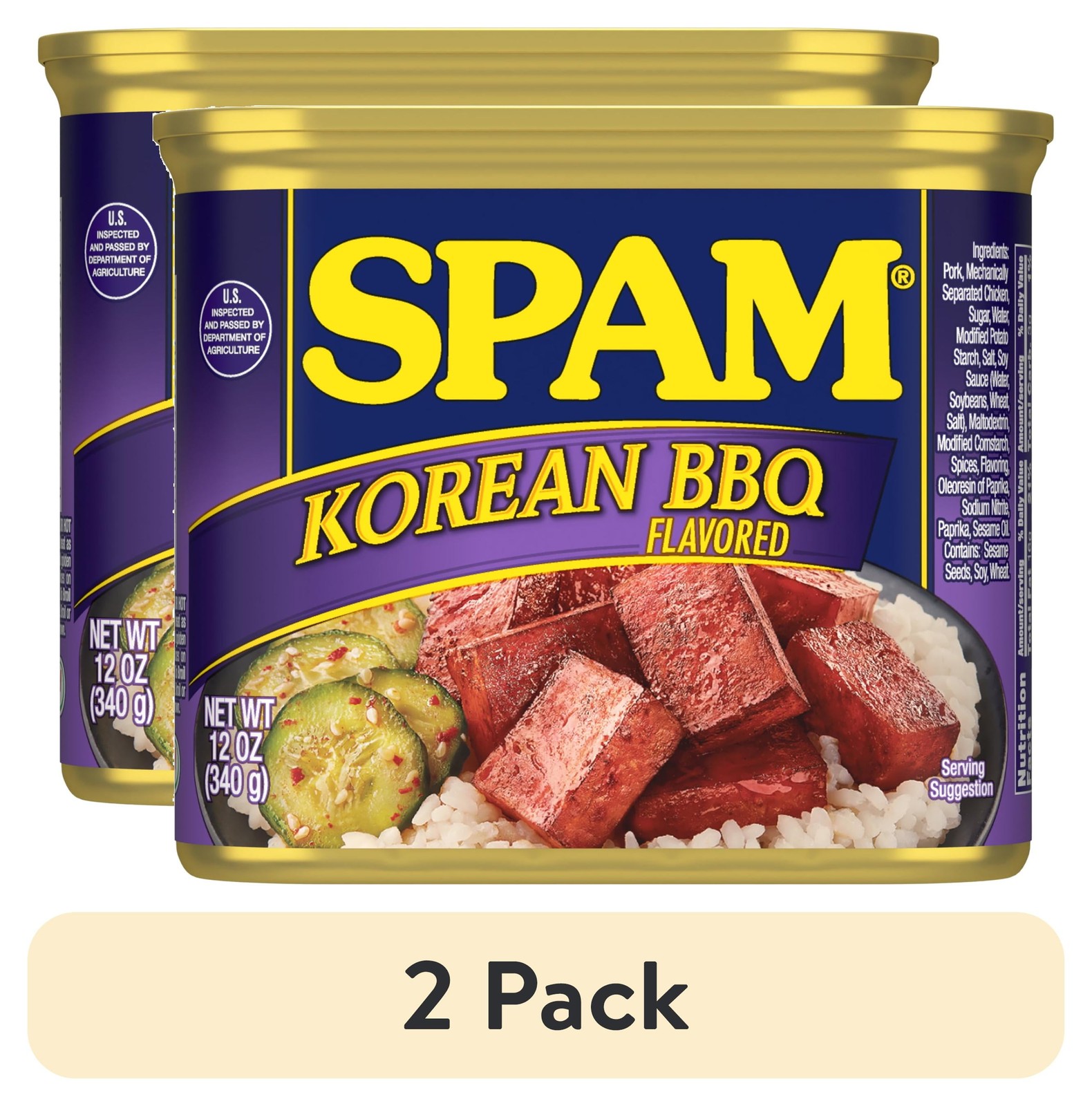 (2 pack) SPAM Korean BBQ Flavored, Shelf Stable, 12 oz Aluminum Can