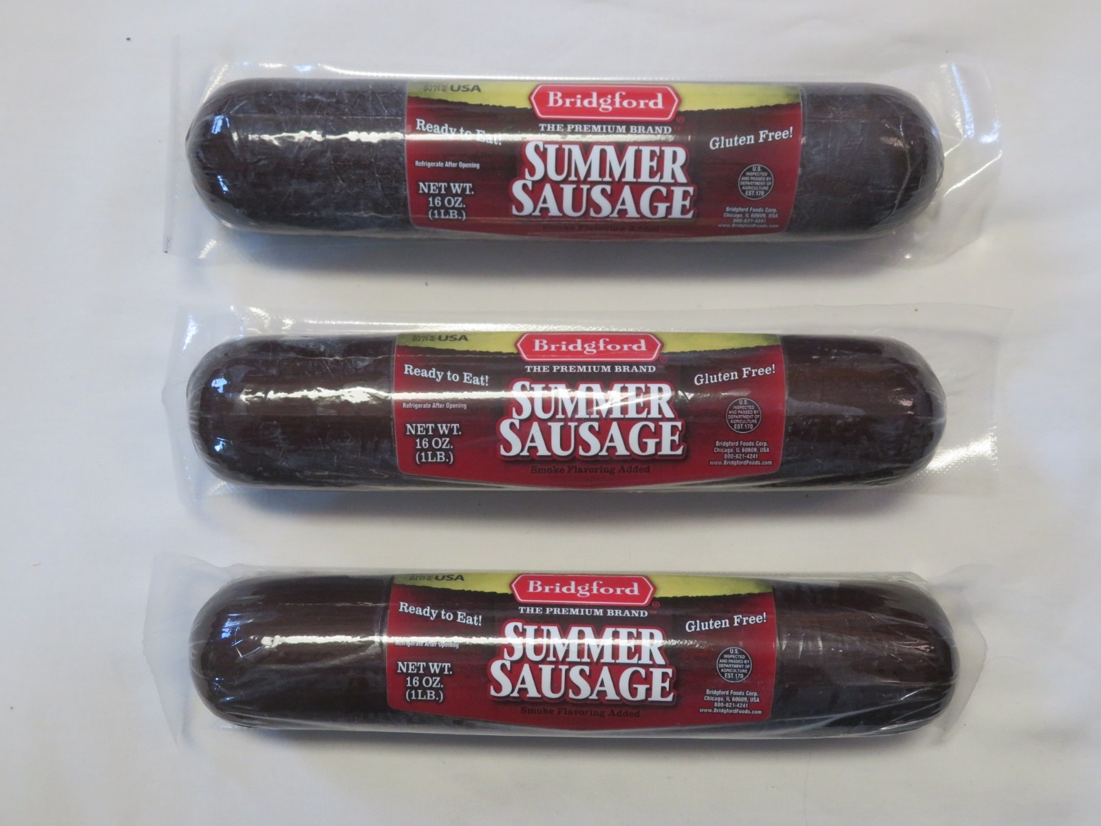 (3) Bridgford Ready To Eat Summer Sausage 16 Oz 8 Servings Gluten Free
