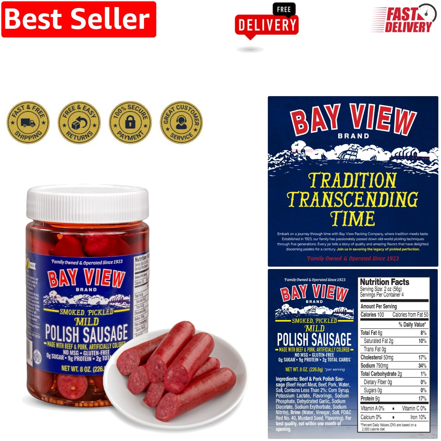 All-Natural Sliced Polish Sausage – 8oz Gluten-Free, No Soy, Pickled Perfection