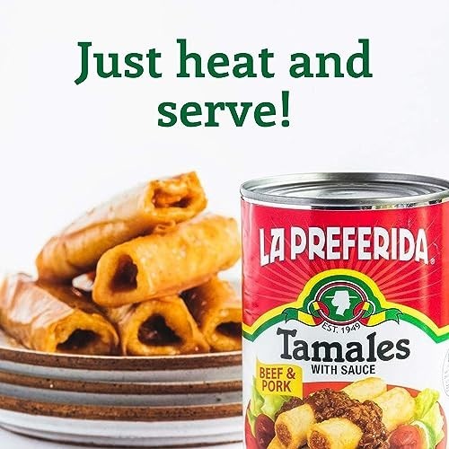 Canned Tamales Beef Pork 15 Oz Pack of 2 Ready to Eat Mexican Red Sauce