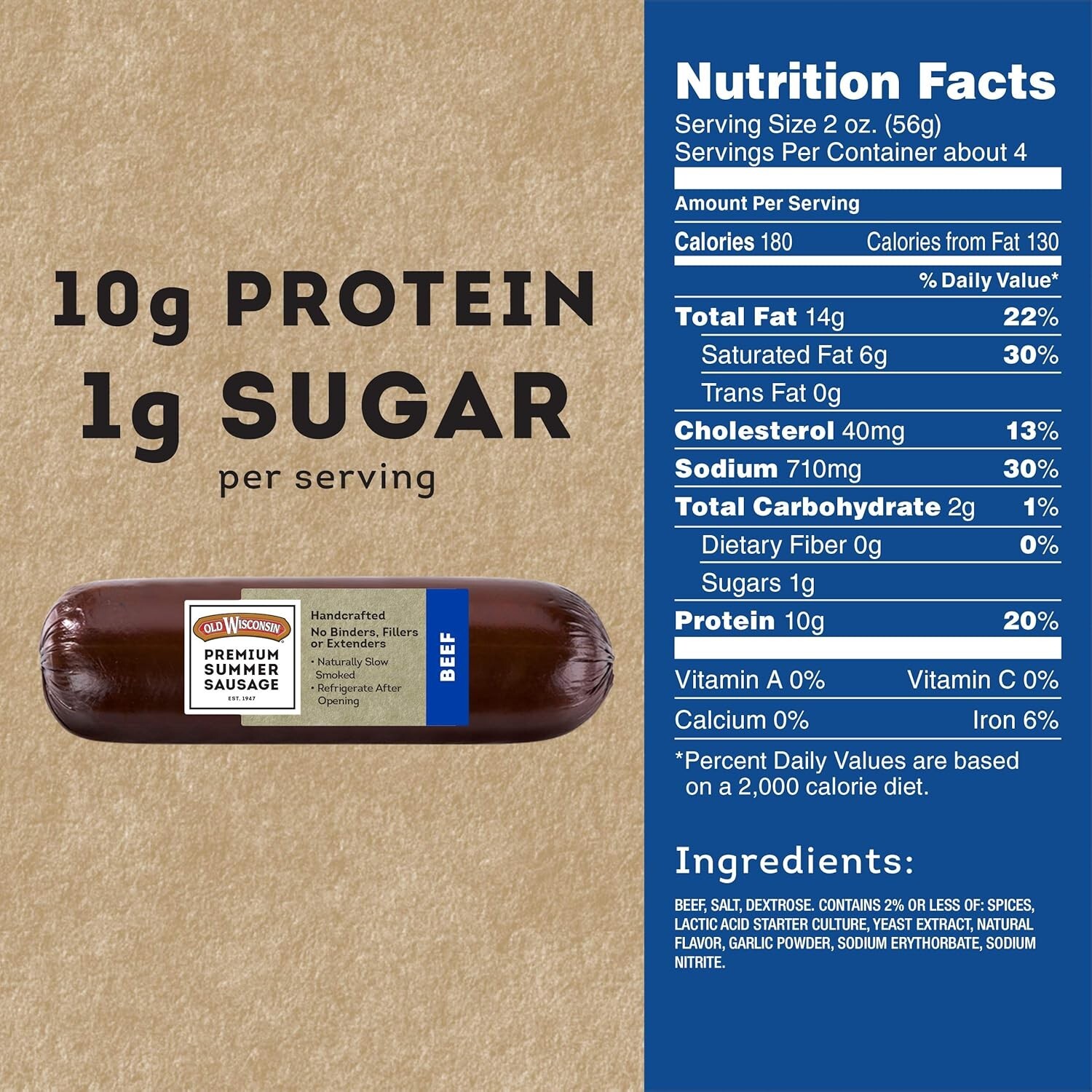 100% Natural Beef Summer Sausage – High Protein, Low Carb, Gluten-Free
