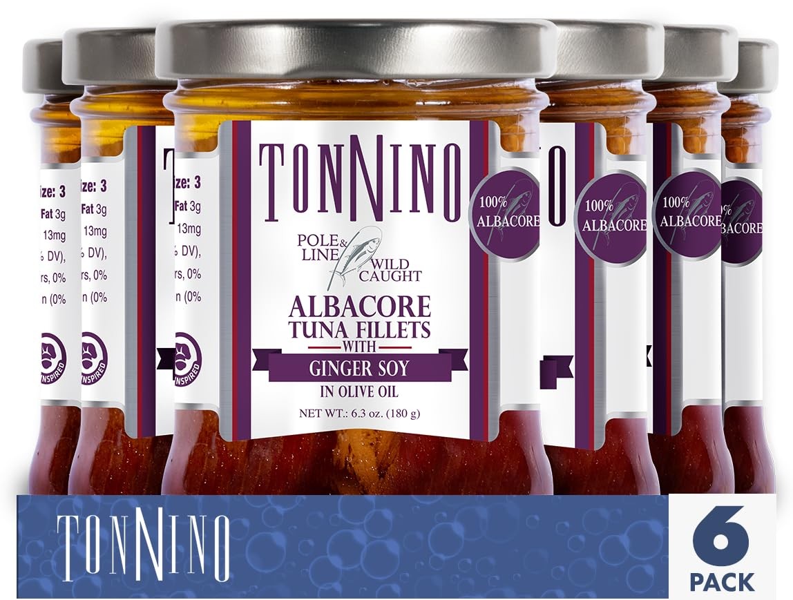 Premium Albacore Tuna Pack Of 6 High Protein Gourmet Glass Jar Seafood 6.3Oz