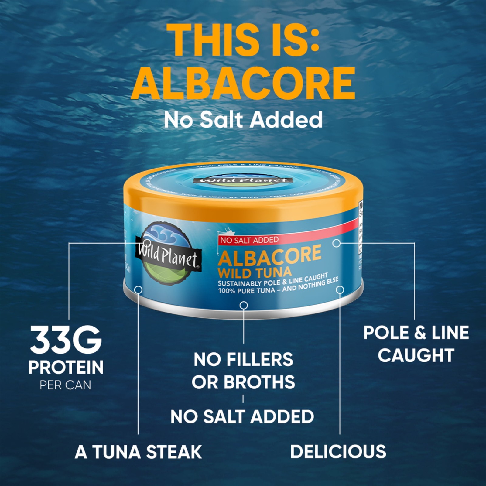 (4 pack) Wild Planet Albacore Wild Tuna, No Salt Added, 5 oz Can
