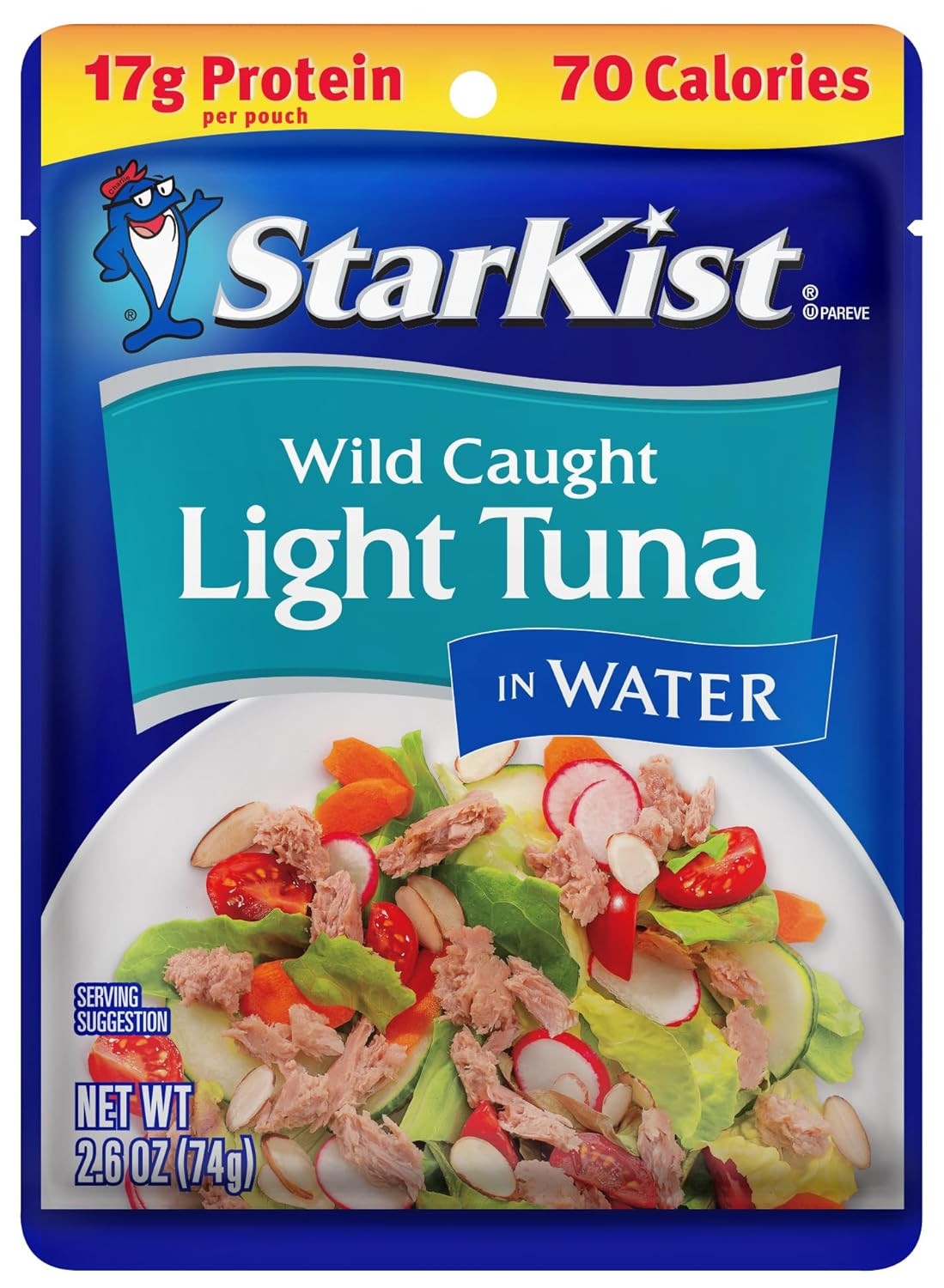 Chunk Light Tuna in Water, 2.6 Oz Pouch (1 Pack) Ready to Eat Wild Caught Tuna,